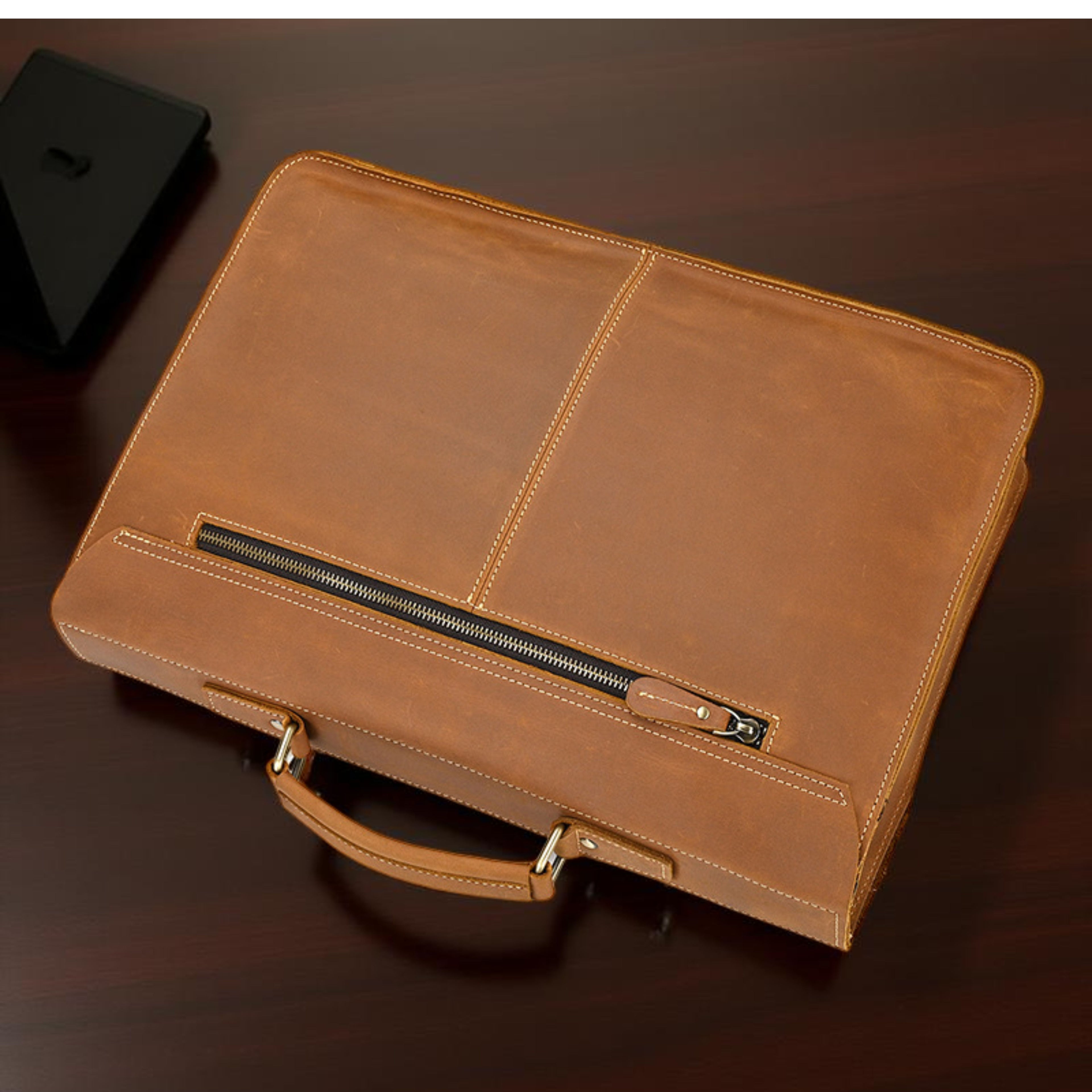 Men’s Leather Laptop Bag – Full Grain Leather Briefcase, Vintage Messenger Bag, Business Work Bag, Durable Office Satchel, Gift for Him - Isaacare