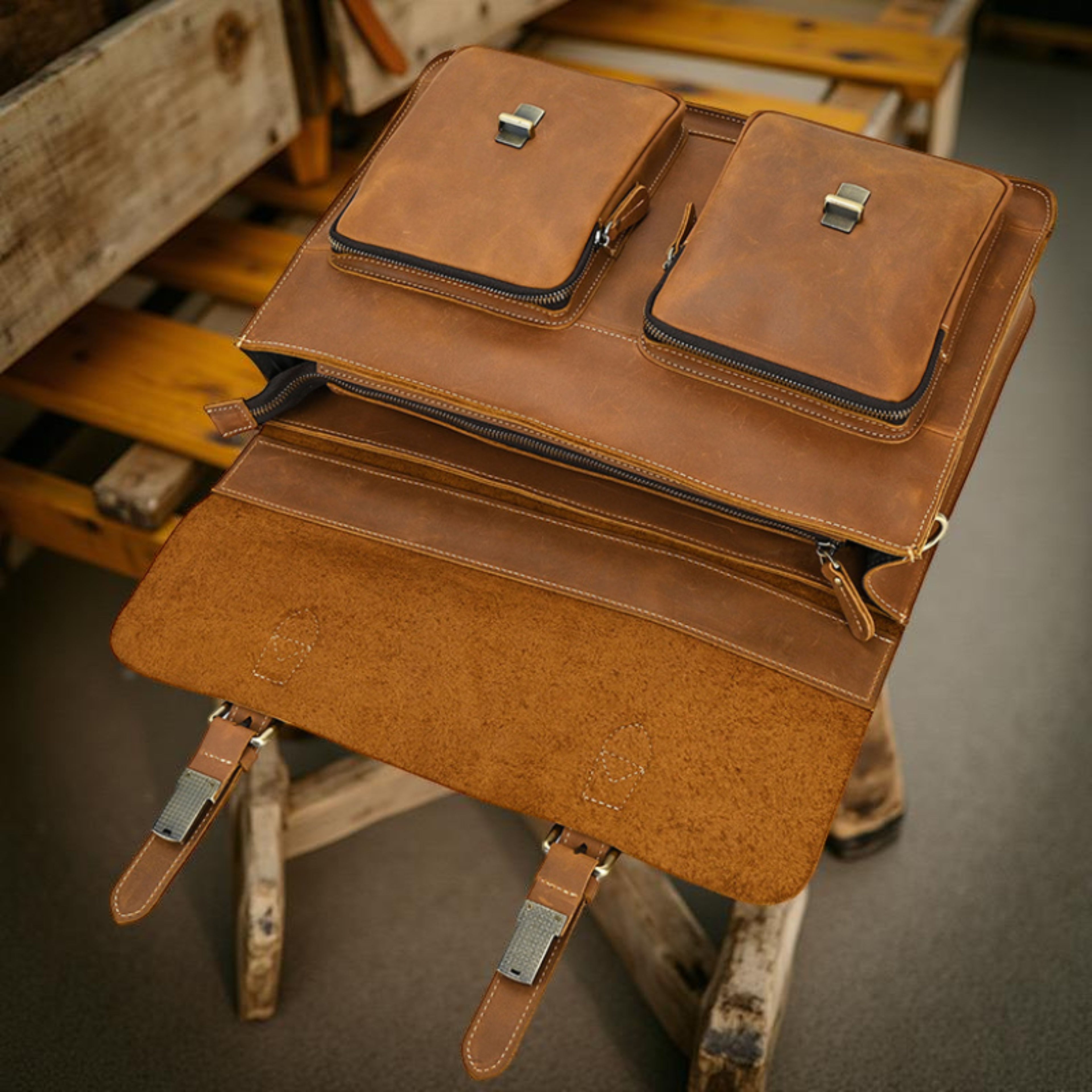 Men’s Leather Laptop Bag – Full Grain Leather Briefcase, Vintage Messenger Bag, Business Work Bag, Durable Office Satchel, Gift for Him - Isaacare