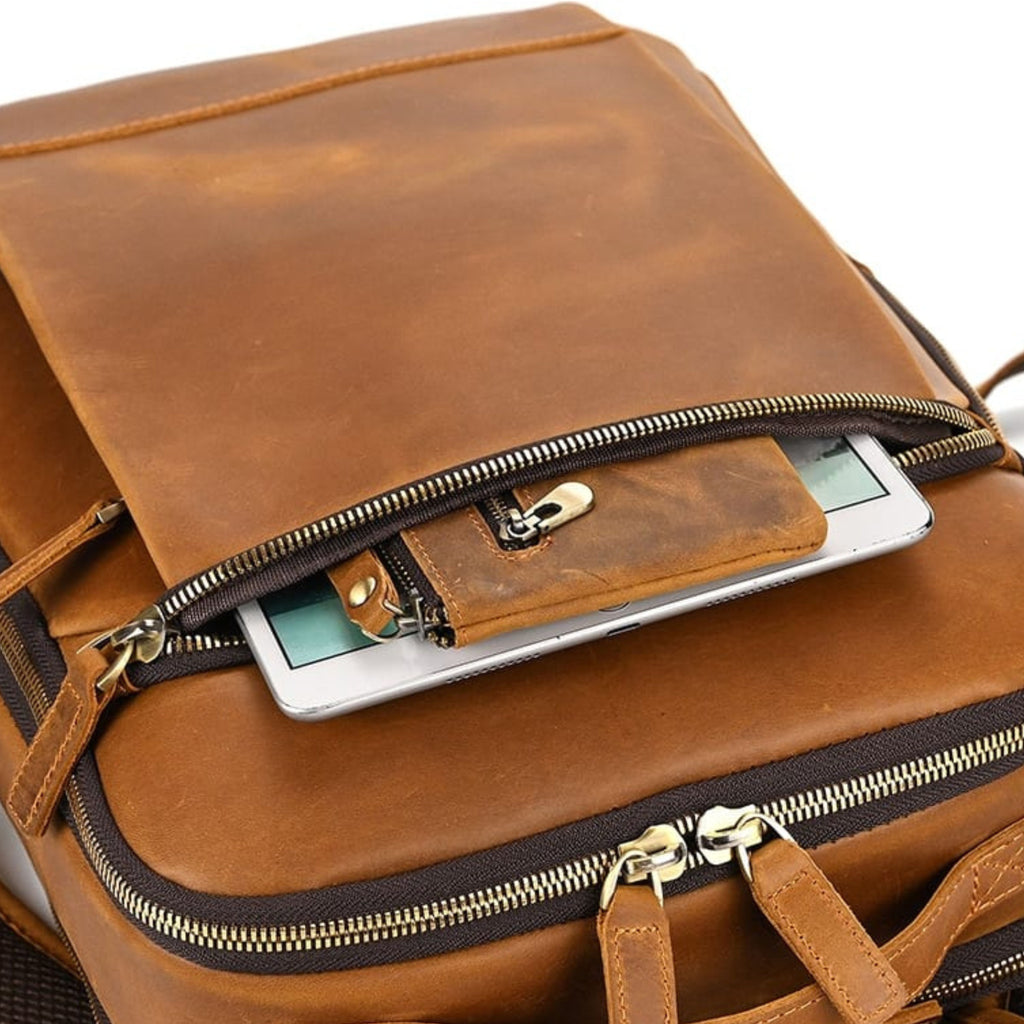 Genuine Leather Backpack for Men & Women | Vintage Full Grain Leather Rucksack | Travel Laptop Bag | Handmade Durable School Work Backpack - Isaacare
