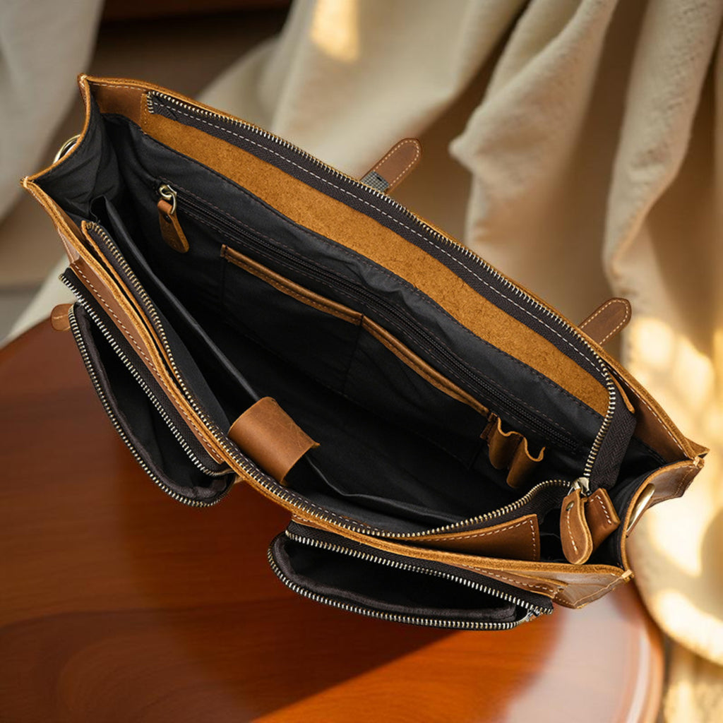 Men’s Leather Laptop Bag – Full Grain Leather Briefcase, Vintage Messenger Bag, Business Work Bag, Durable Office Satchel, Gift for Him - Isaacare