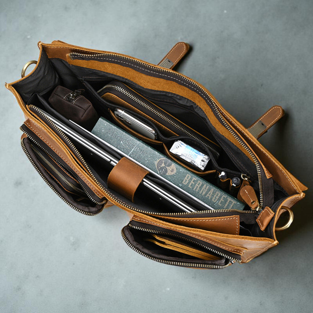 Men’s Leather Laptop Bag – Full Grain Leather Briefcase, Vintage Messenger Bag, Business Work Bag, Durable Office Satchel, Gift for Him - Isaacare