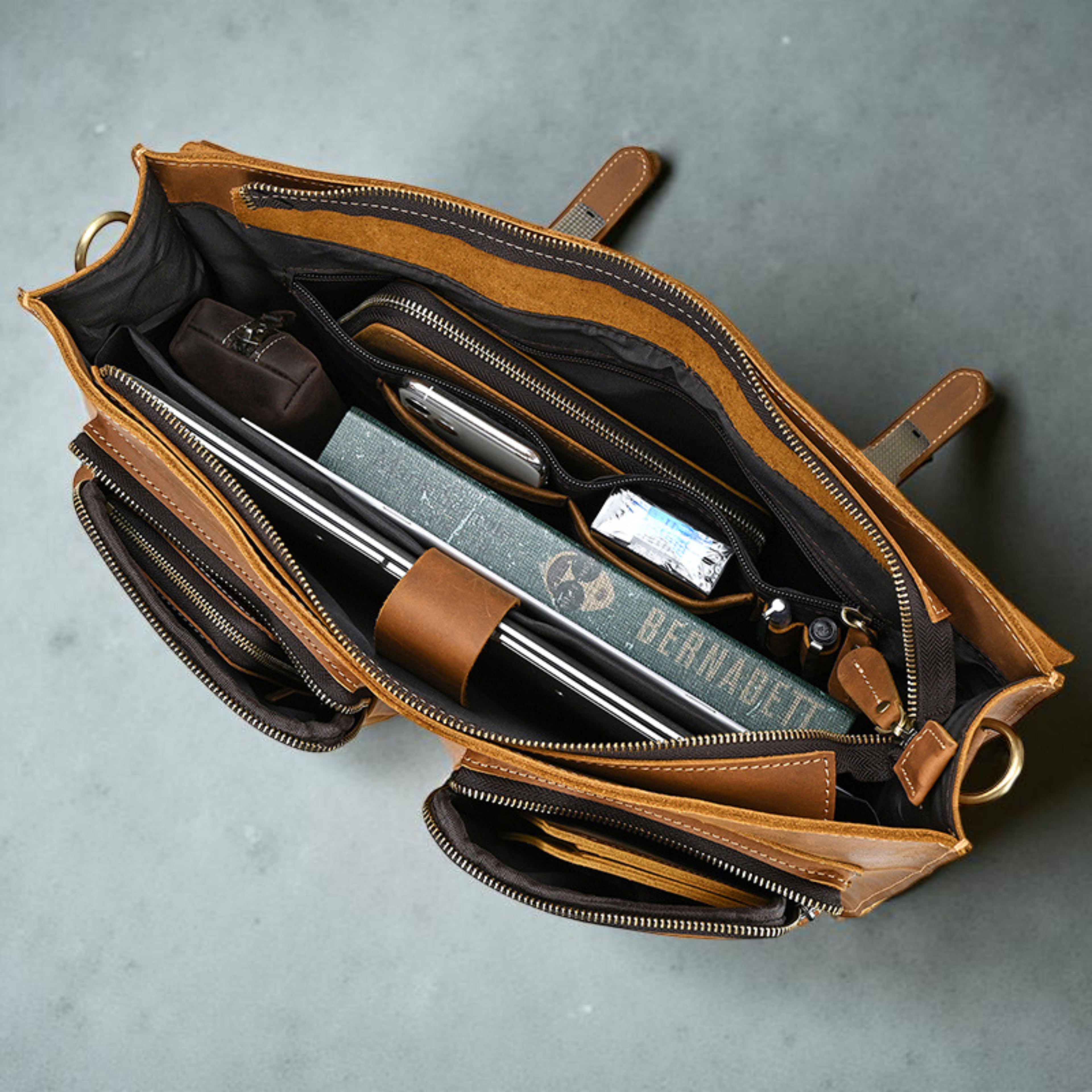 Men’s Leather Laptop Bag – Full Grain Leather Briefcase, Vintage Messenger Bag, Business Work Bag, Durable Office Satchel, Gift for Him - Isaacare