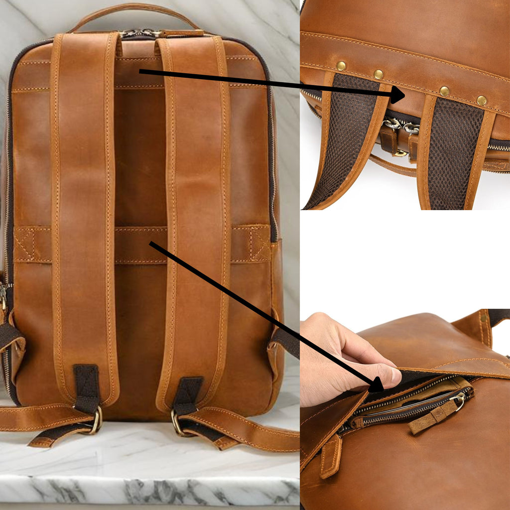 Genuine Leather Backpack for Men & Women | Vintage Full Grain Leather Rucksack | Travel Laptop Bag | Handmade Durable School Work Backpack - Isaacare