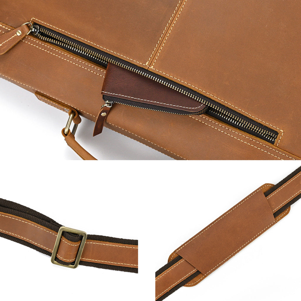 Men’s Leather Laptop Bag – Full Grain Leather Briefcase, Vintage Messenger Bag, Business Work Bag, Durable Office Satchel, Gift for Him - Isaacare