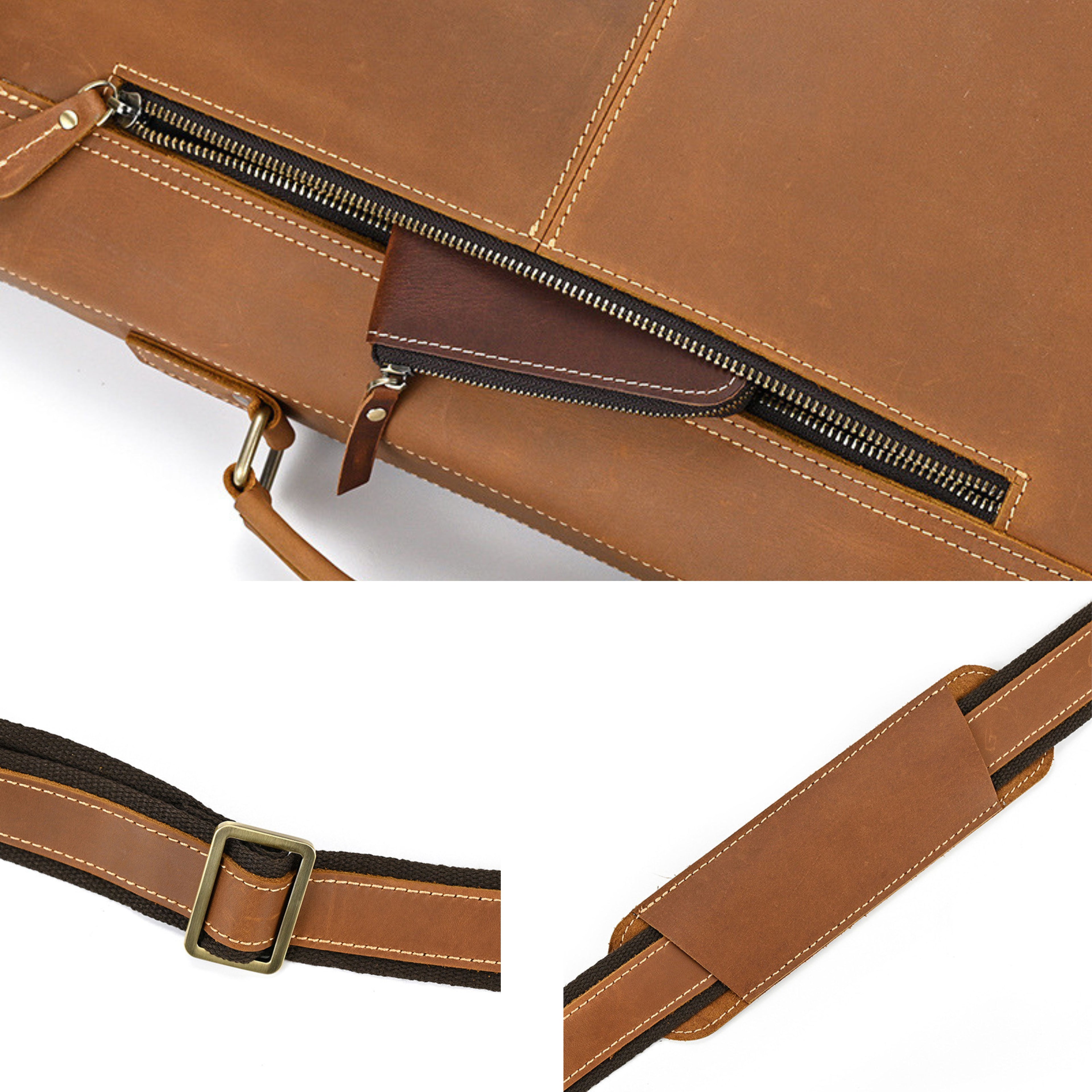 Men’s Leather Laptop Bag – Full Grain Leather Briefcase, Vintage Messenger Bag, Business Work Bag, Durable Office Satchel, Gift for Him - Isaacare