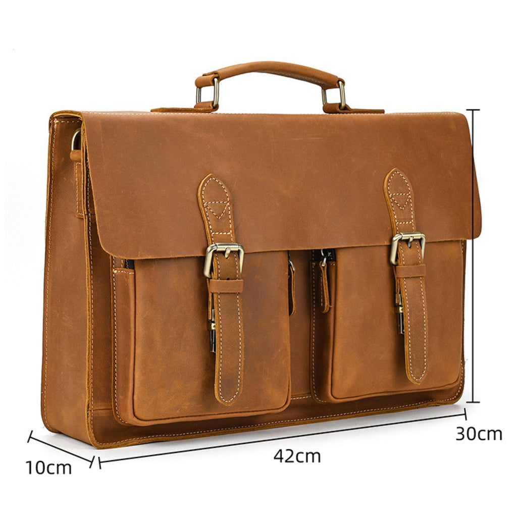 Men’s Leather Laptop Bag – Full Grain Leather Briefcase, Vintage Messenger Bag, Business Work Bag, Durable Office Satchel, Gift for Him - Isaacare