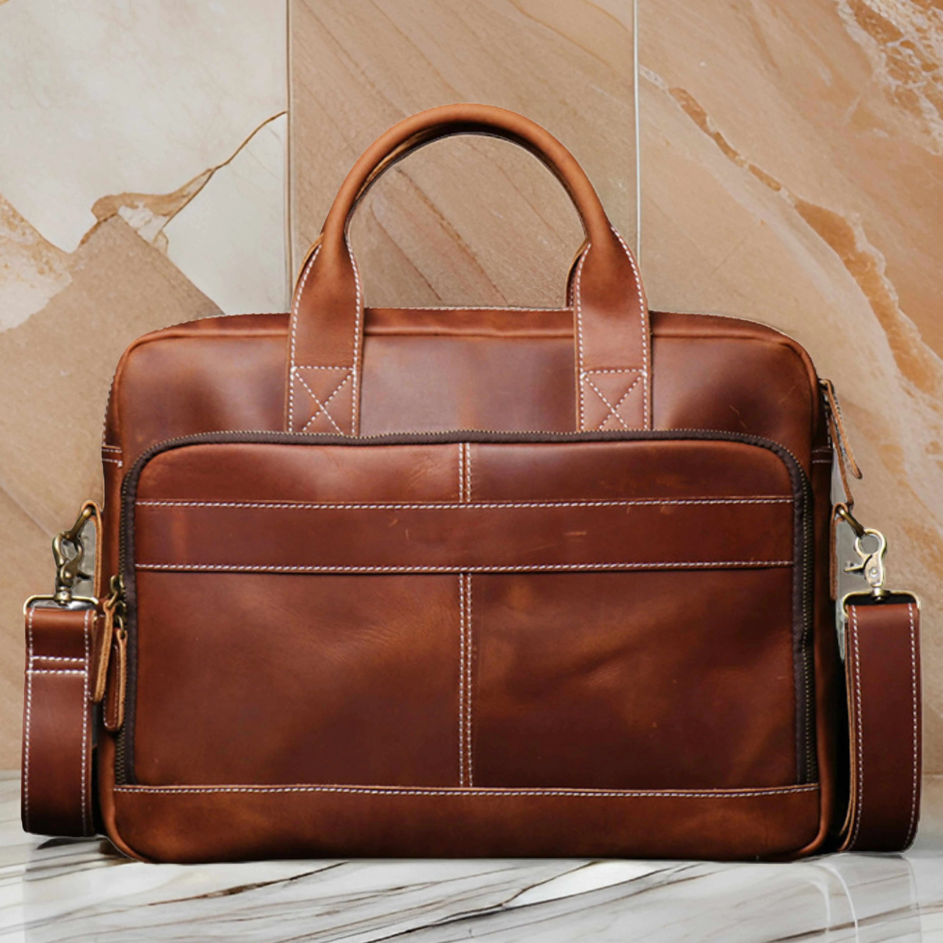 Men’s Leather Laptop Bag – Full Grain Leather Briefcase, Vintage Messenger Bag, Business Work Bag, Durable Office Satchel, Gift for Him Isaacare