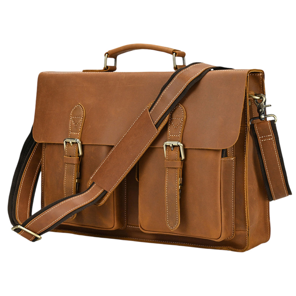 Men’s Leather Laptop Bag – Full Grain Leather Briefcase, Vintage Messenger Bag, Business Work Bag, Durable Office Satchel, Gift for Him - Isaacare