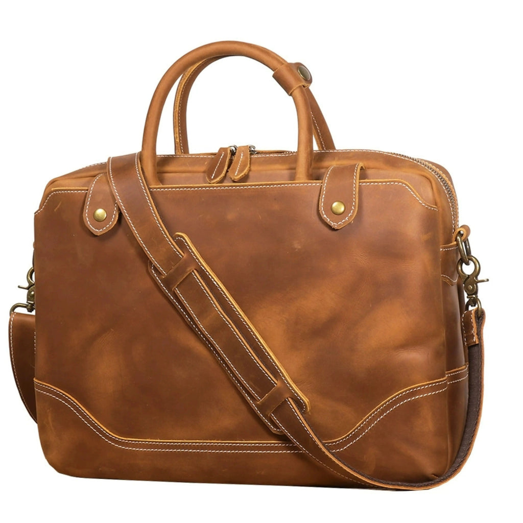 Men’s Leather Laptop Bag – Full Grain Leather Briefcase, Vintage Messenger Bag, Business Work Bag, Durable Office Satchel, Gift for Him Isaacare