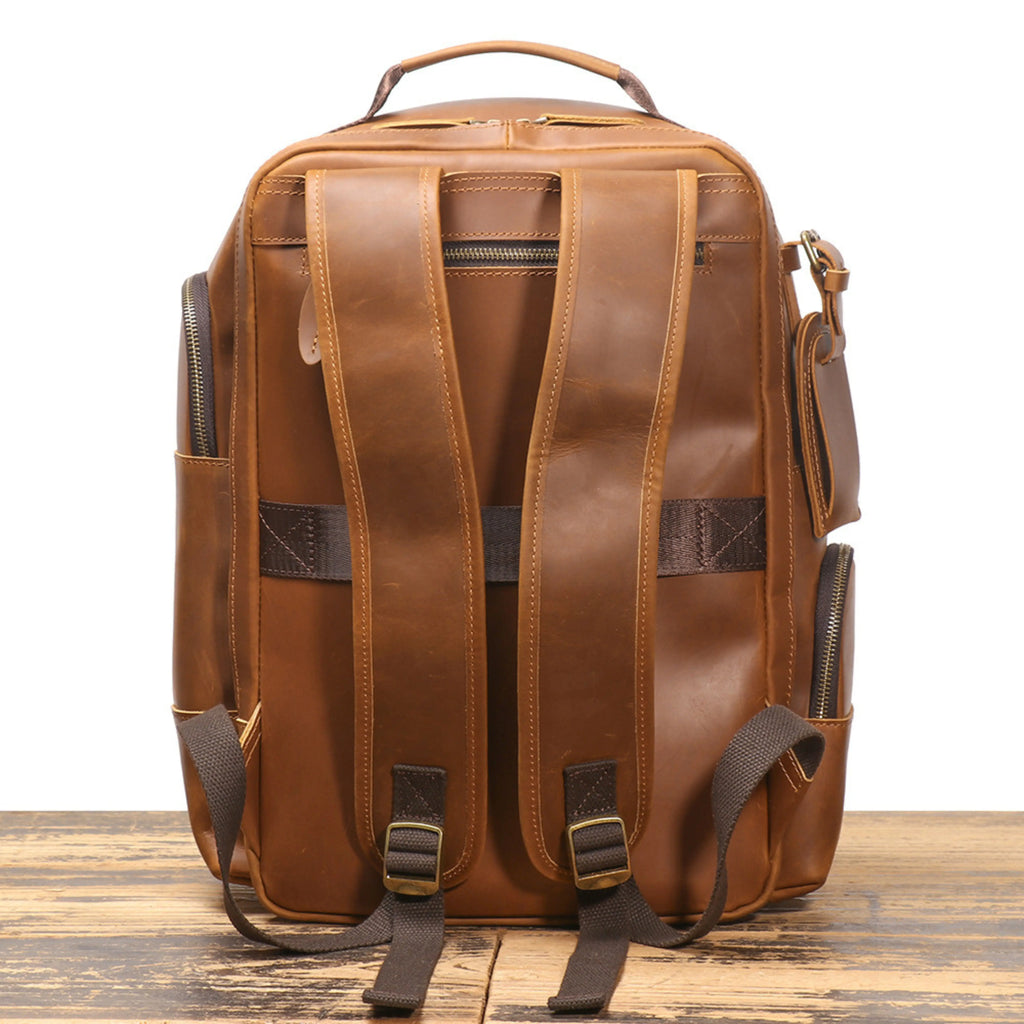 Genuine Leather Backpack for Men & Women | Vintage Full Grain Leather Rucksack | Travel Laptop Bag | Handmade Durable School Work Backpack - Isaacare