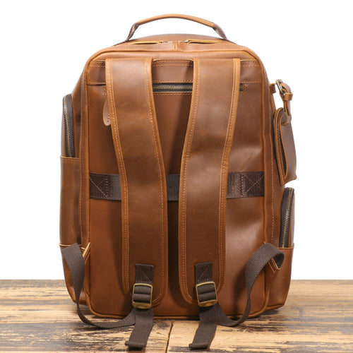 Genuine Leather Backpack for Men & Women | Vintage Full Grain Leather Rucksack | Travel Laptop Bag | Handmade Durable School Work Backpack - Isaacare
