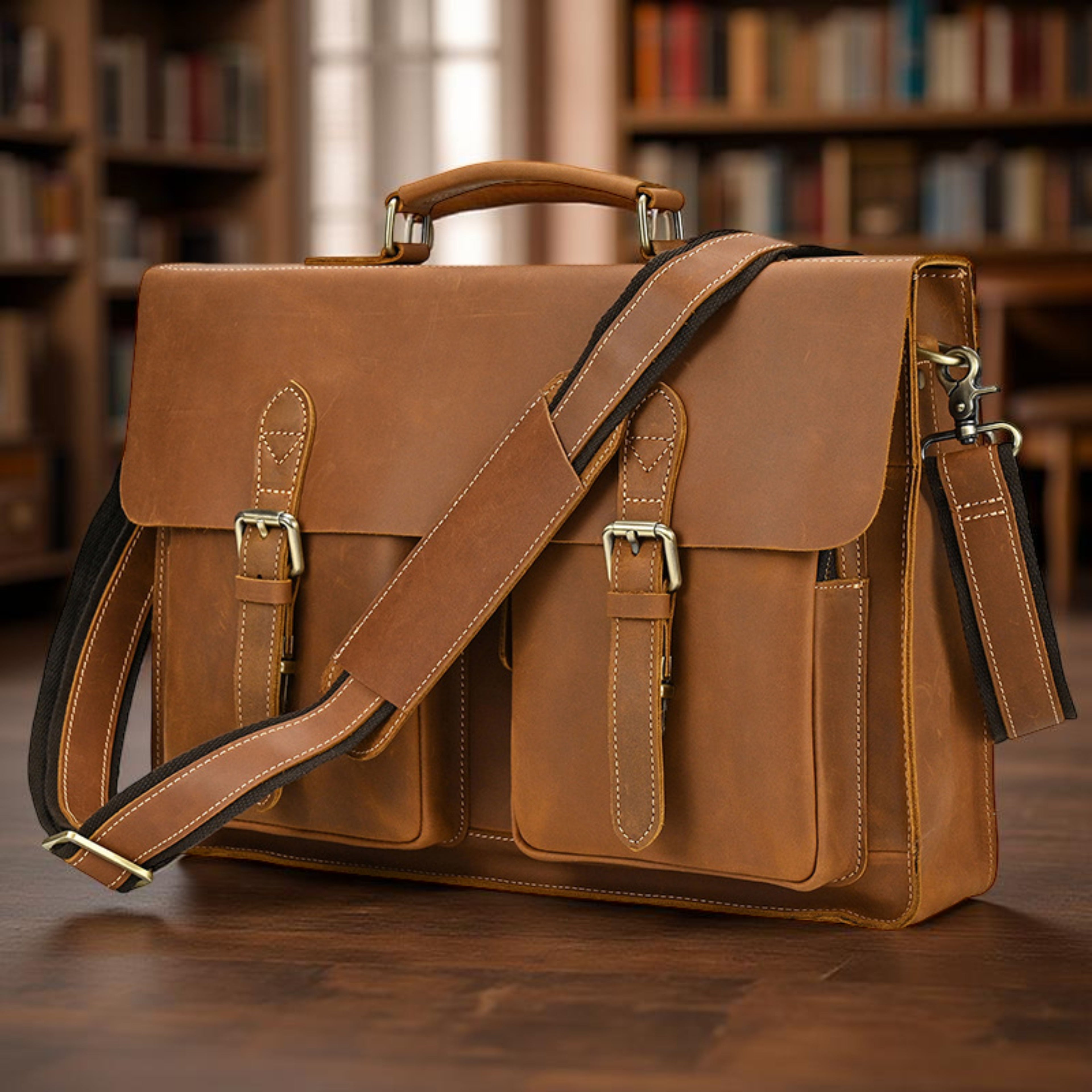 Men’s Leather Laptop Bag – Full Grain Leather Briefcase, Vintage Messenger Bag, Business Work Bag, Durable Office Satchel, Gift for Him - Isaacare