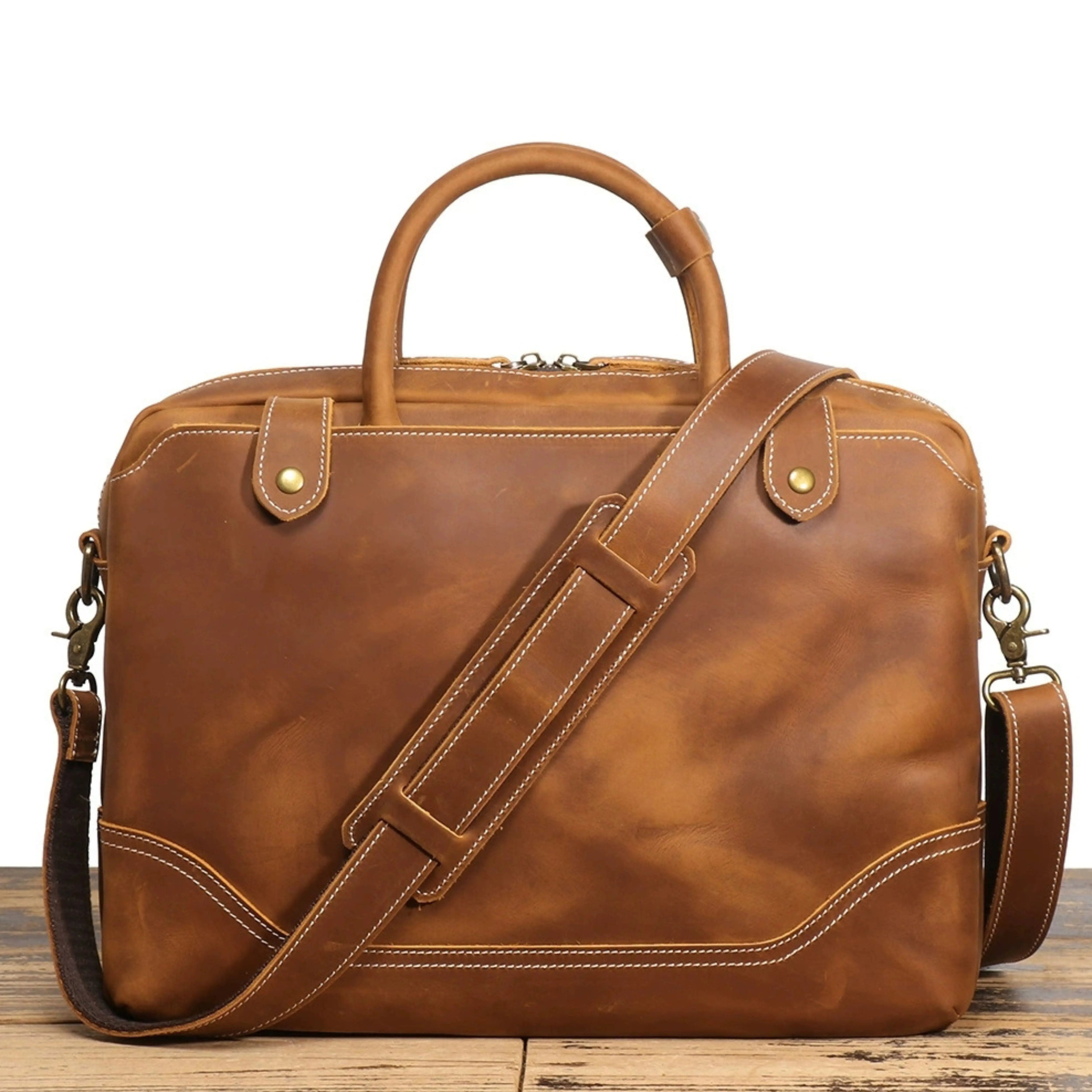 Men’s Leather Laptop Bag – Full Grain Leather Briefcase, Vintage Messenger Bag, Business Work Bag, Durable Office Satchel, Gift for Him Isaacare