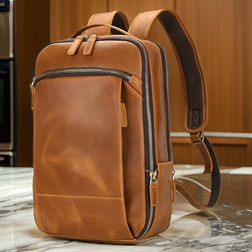 Genuine Leather Backpack for Men & Women | Vintage Full Grain Leather Rucksack | Travel Laptop Bag | Handmade Durable School Work Backpack - Isaacare
