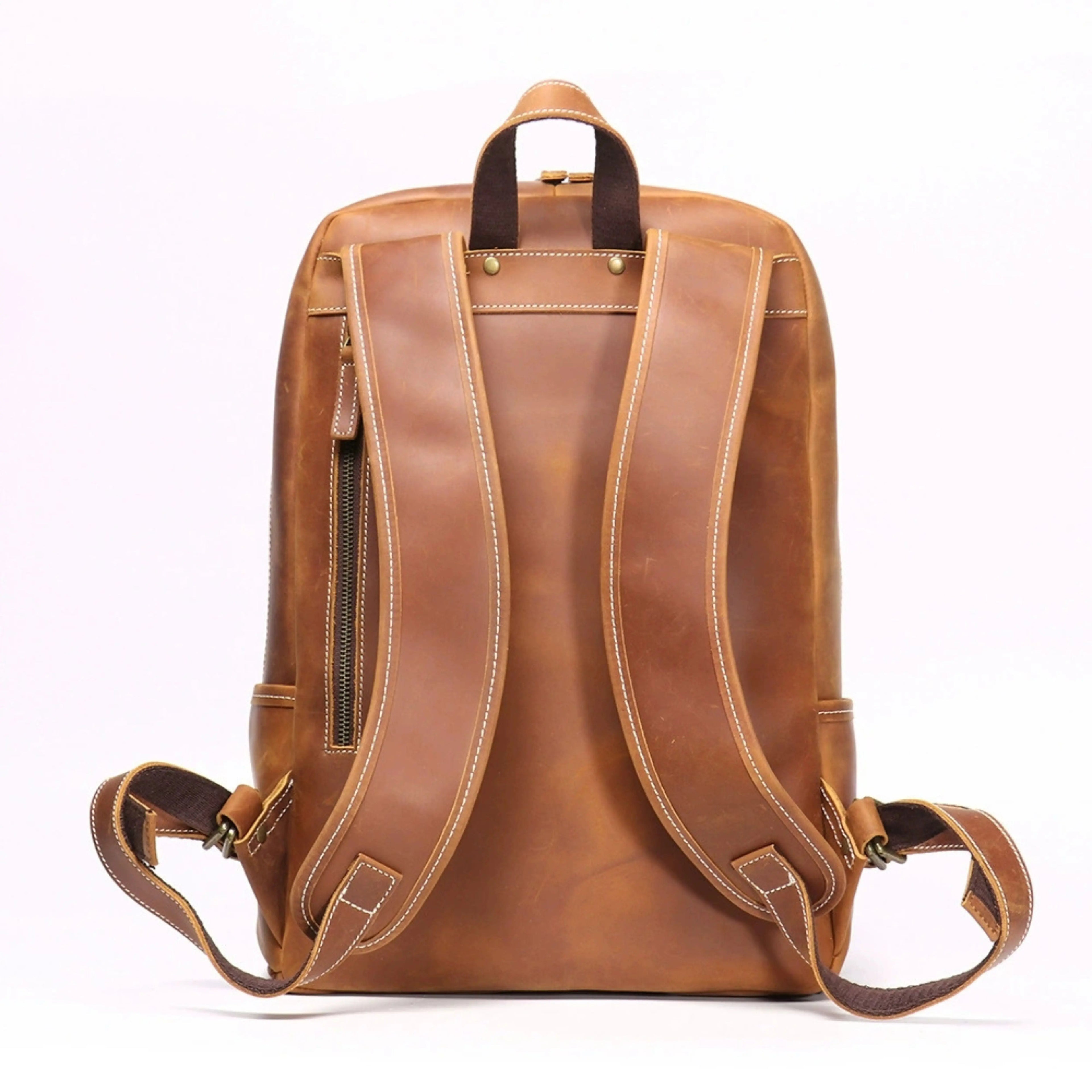 Genuine Leather Backpack for Men & Women | Vintage Full Grain Leather Rucksack | Travel Laptop Bag | Handmade Durable School Work Backpack - Isaacare