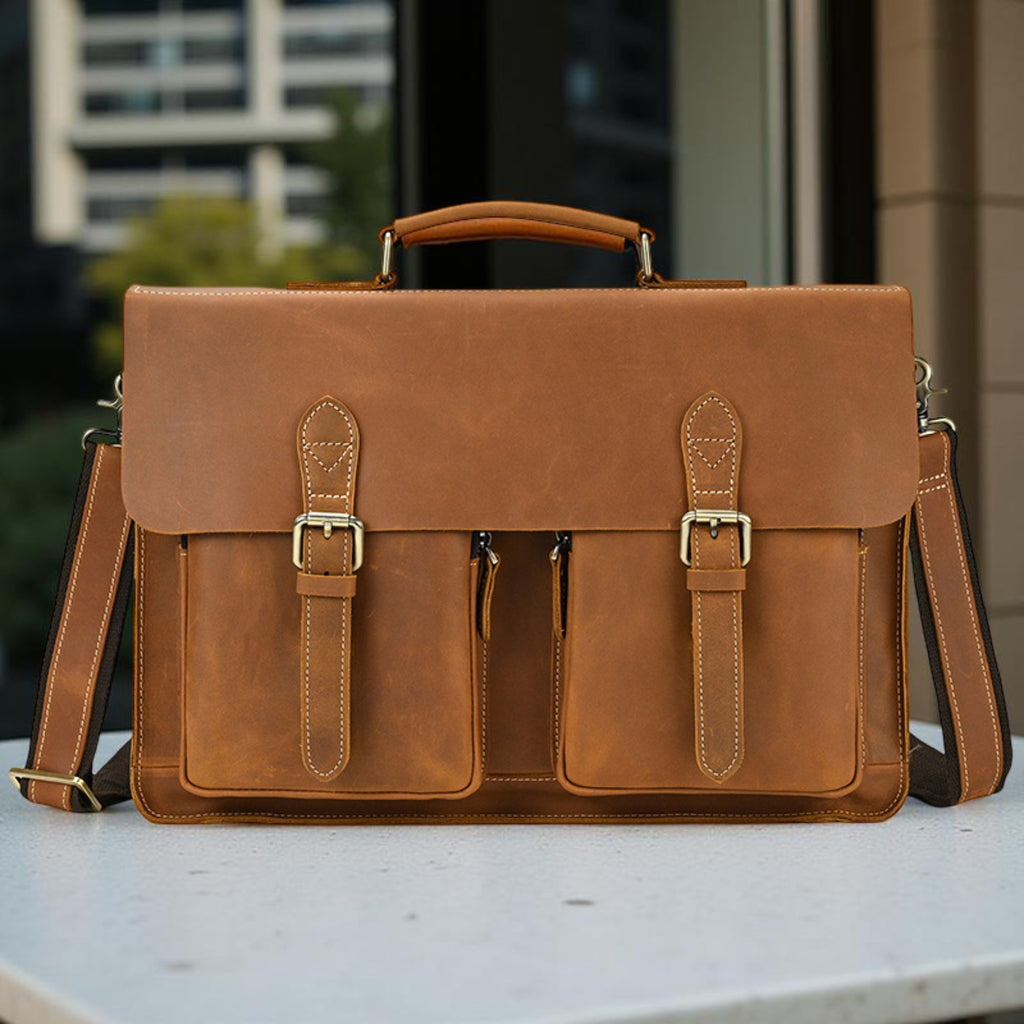 Men’s Leather Laptop Bag – Full Grain Leather Briefcase, Vintage Messenger Bag, Business Work Bag, Durable Office Satchel, Gift for Him - Isaacare