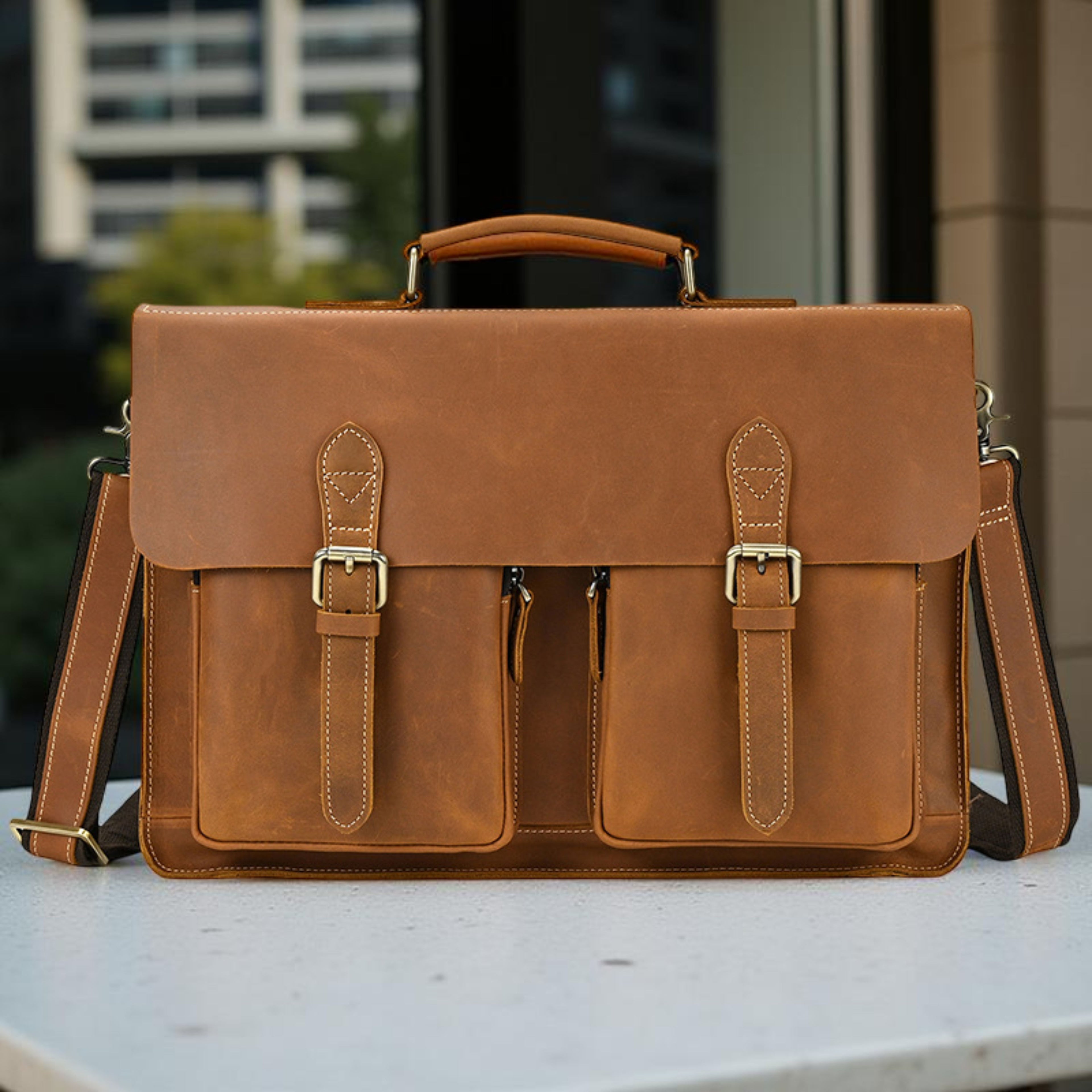 Men’s Leather Laptop Bag – Full Grain Leather Briefcase, Vintage Messenger Bag, Business Work Bag, Durable Office Satchel, Gift for Him - Isaacare