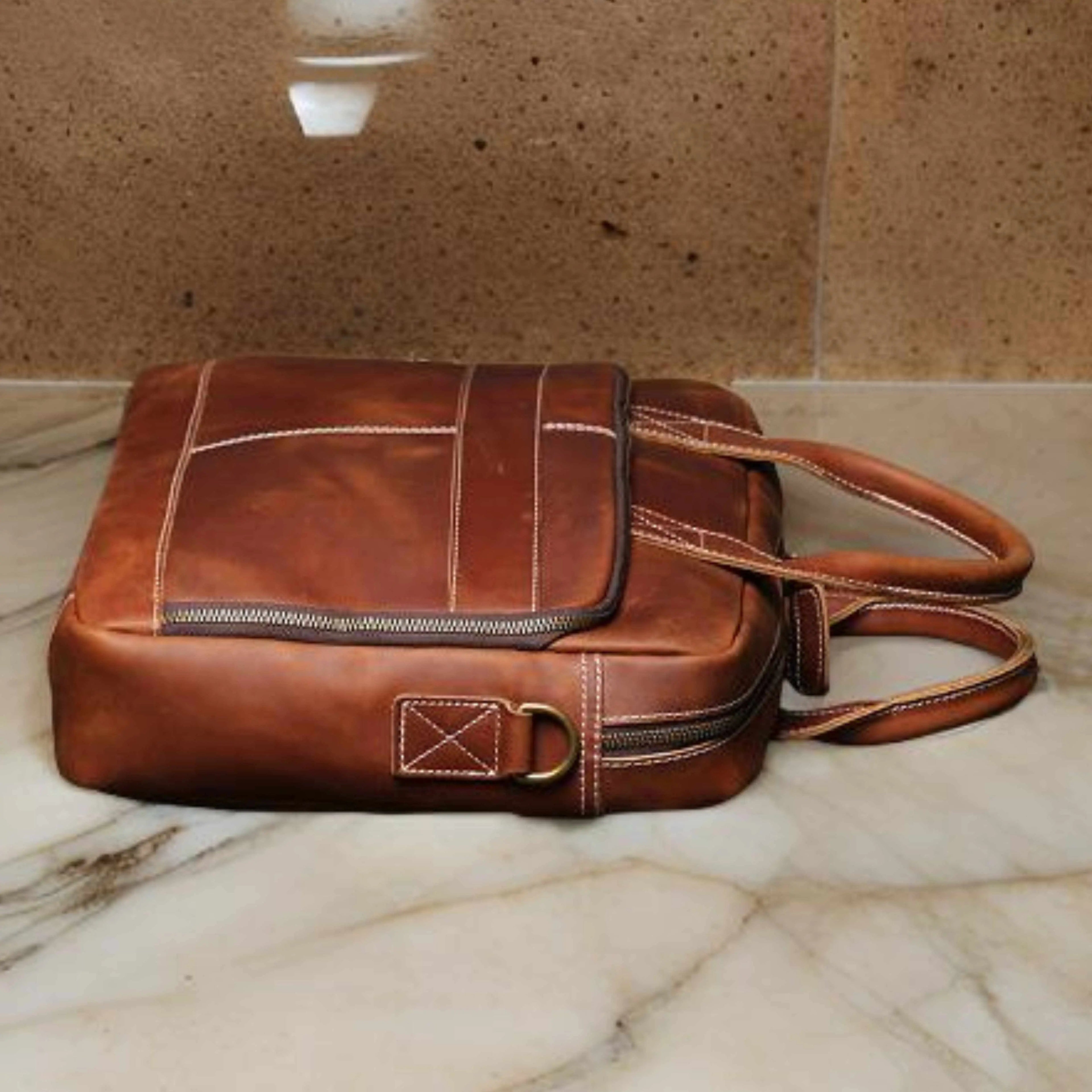 Men’s Leather Laptop Bag – Full Grain Leather Briefcase, Vintage Messenger Bag, Business Work Bag, Durable Office Satchel, Gift for Him Isaacare