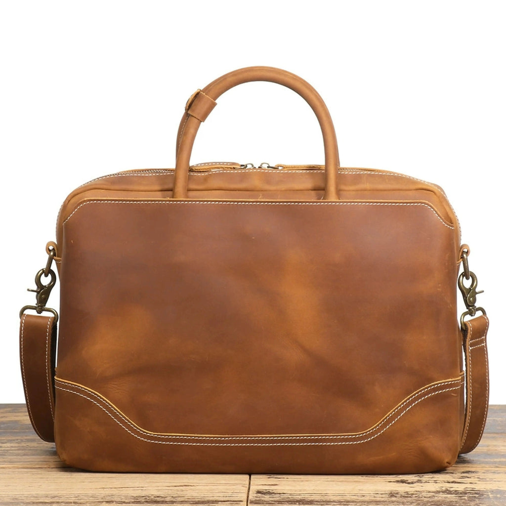 Men’s Leather Laptop Bag – Full Grain Leather Briefcase, Vintage Messenger Bag, Business Work Bag, Durable Office Satchel, Gift for Him Isaacare
