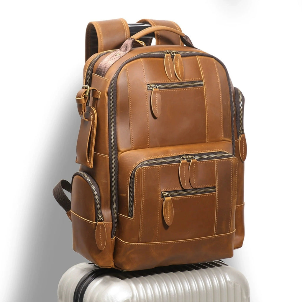Genuine Leather Backpack for Men & Women | Vintage Full Grain Leather Rucksack | Travel Laptop Bag | Handmade Durable School Work Backpack - Isaacare