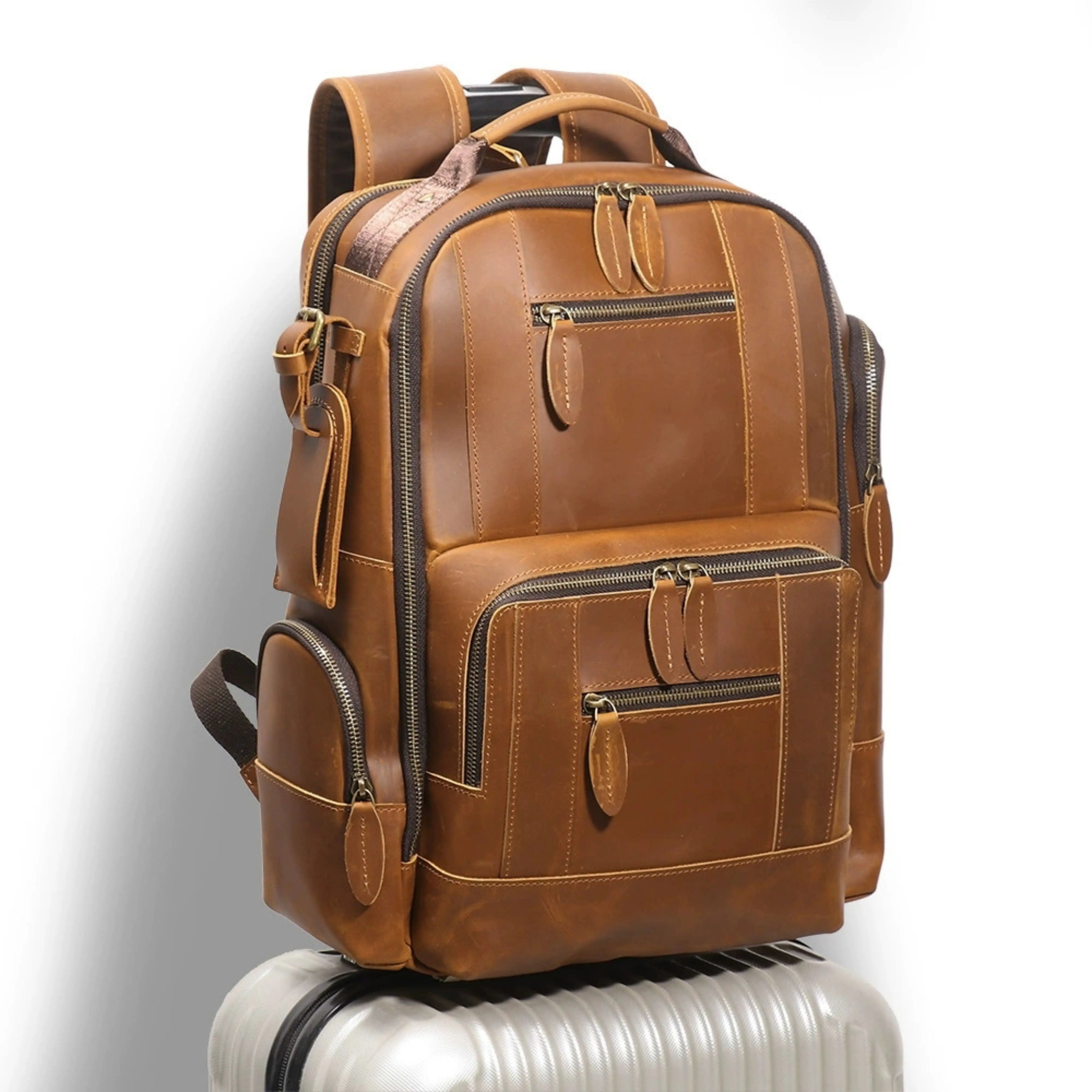 Genuine Leather Backpack for Men & Women | Vintage Full Grain Leather Rucksack | Travel Laptop Bag | Handmade Durable School Work Backpack - Isaacare