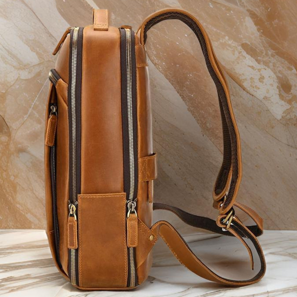 Genuine Leather Backpack for Men & Women | Vintage Full Grain Leather Rucksack | Travel Laptop Bag | Handmade Durable School Work Backpack - Isaacare