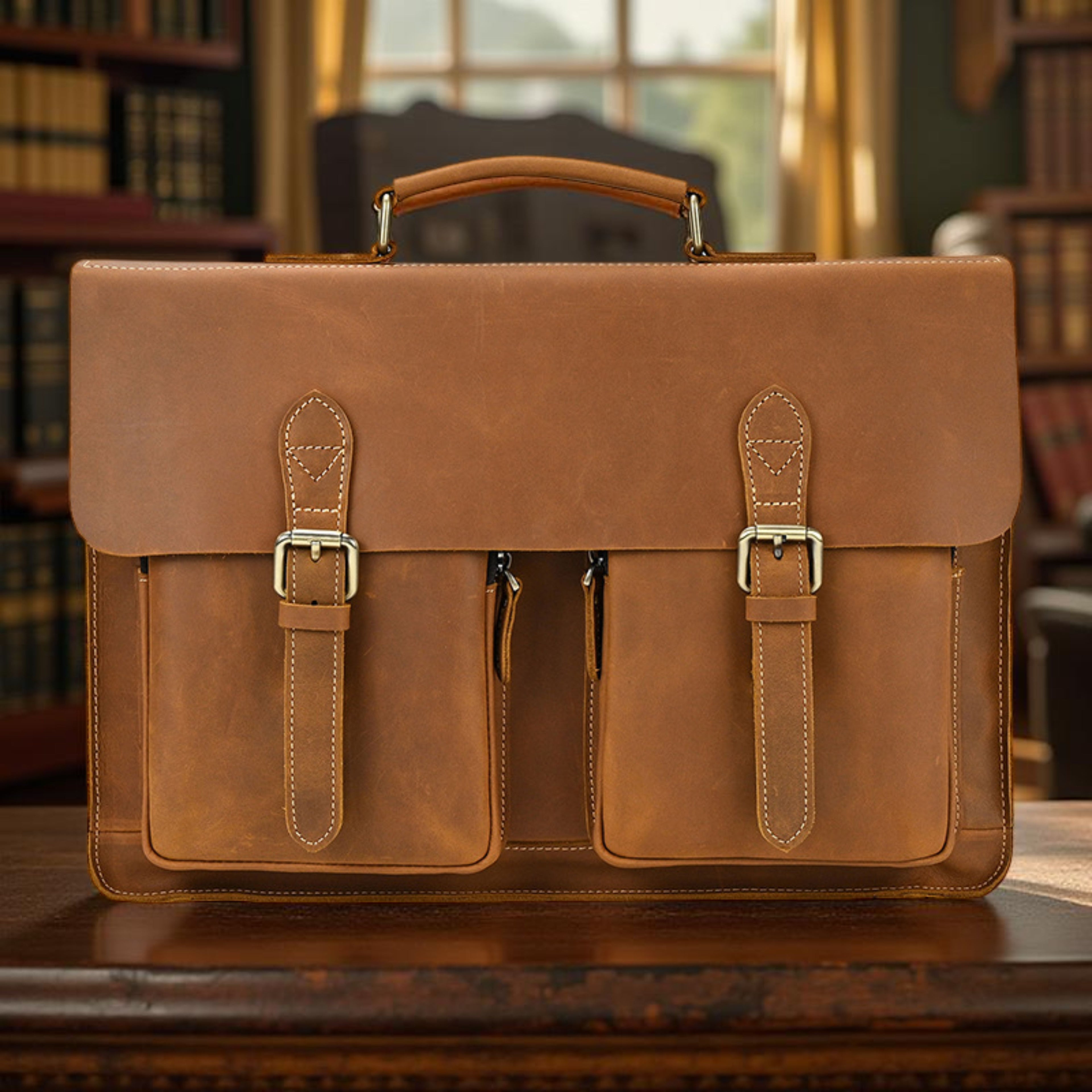 Men’s Leather Laptop Bag – Full Grain Leather Briefcase, Vintage Messenger Bag, Business Work Bag, Durable Office Satchel, Gift for Him - Isaacare