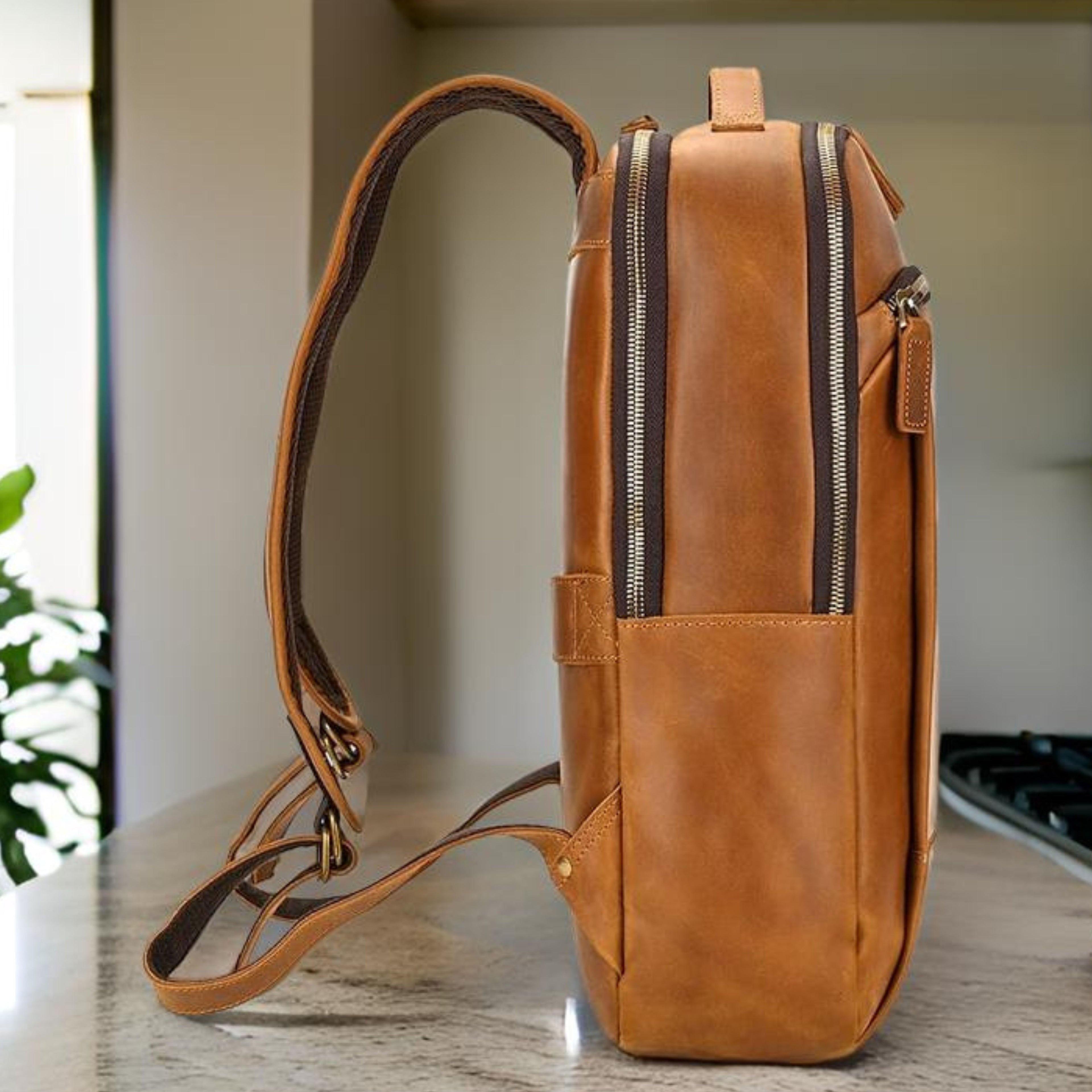 Genuine Leather Backpack for Men & Women | Vintage Full Grain Leather Rucksack | Travel Laptop Bag | Handmade Durable School Work Backpack - Isaacare