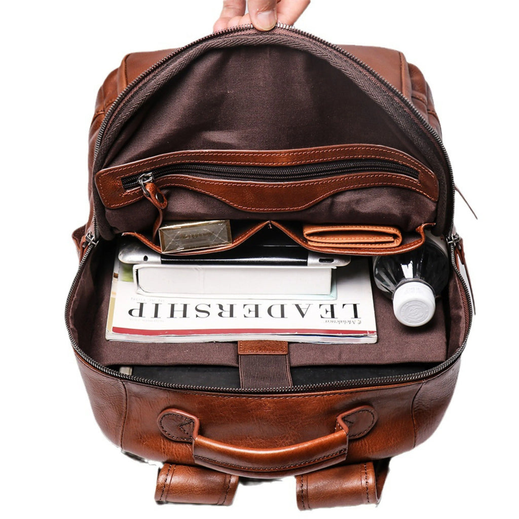Genuine Leather Backpack for Men & Women | Vintage Full Grain Leather Rucksack | Travel Laptop Bag | Handmade Durable School Work Backpack - Isaacare