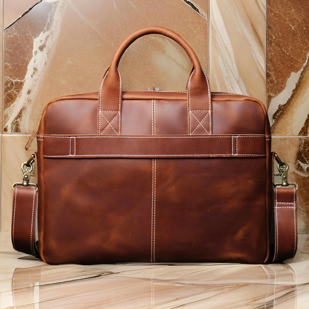 Men’s Leather Laptop Bag – Full Grain Leather Briefcase, Vintage Messenger Bag, Business Work Bag, Durable Office Satchel, Gift for Him Isaacare