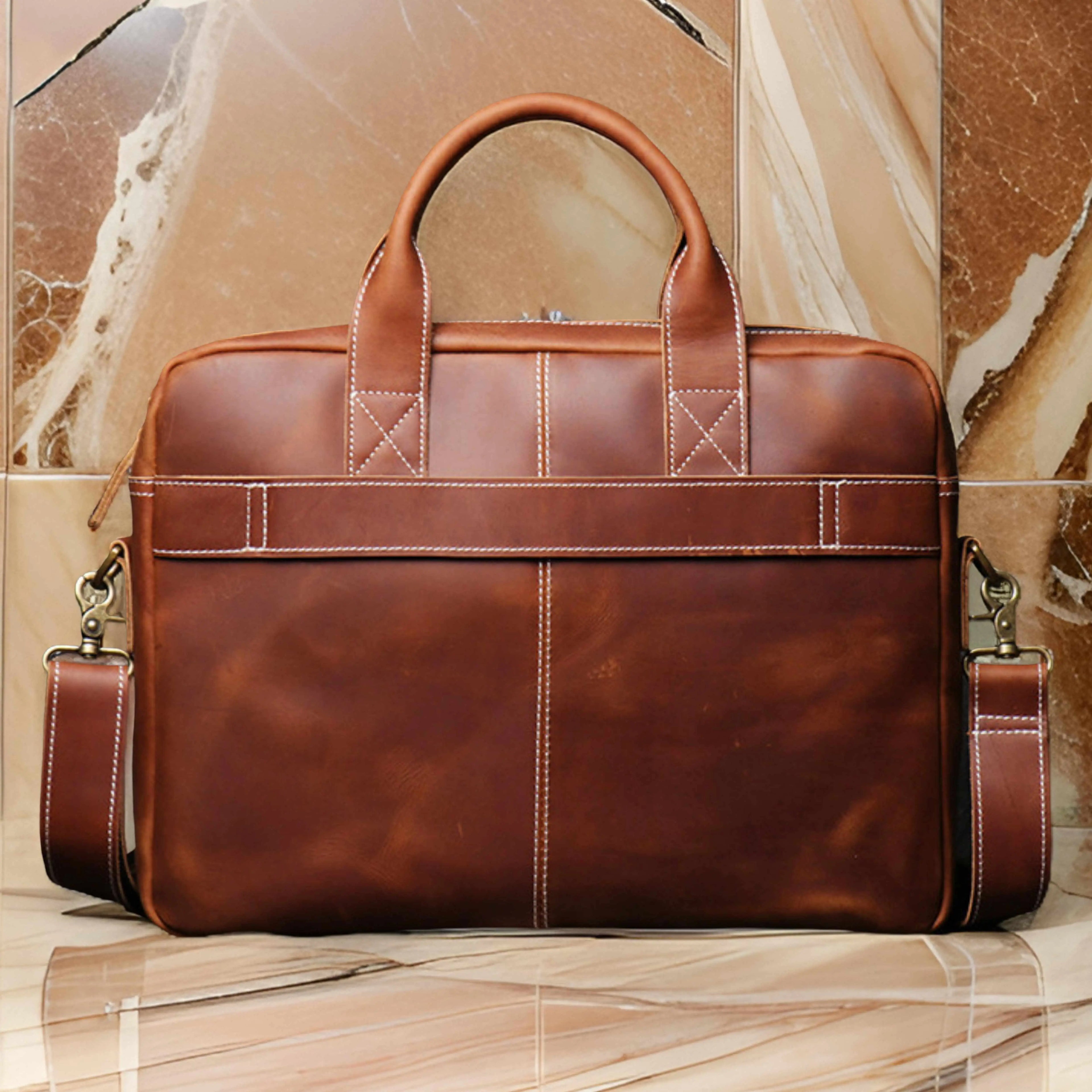 Men’s Leather Laptop Bag – Full Grain Leather Briefcase, Vintage Messenger Bag, Business Work Bag, Durable Office Satchel, Gift for Him Isaacare