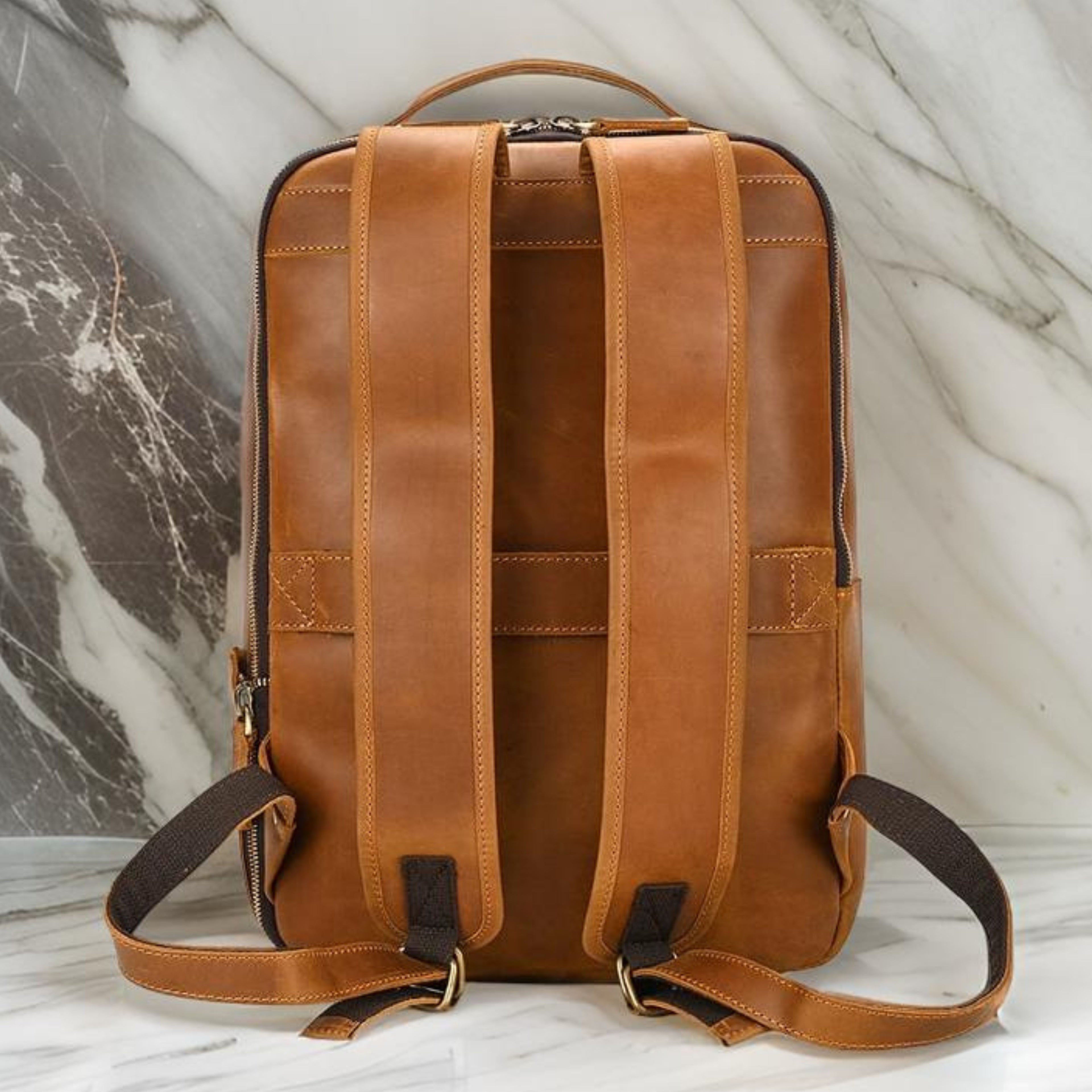 Genuine Leather Backpack for Men & Women | Vintage Full Grain Leather Rucksack | Travel Laptop Bag | Handmade Durable School Work Backpack - Isaacare