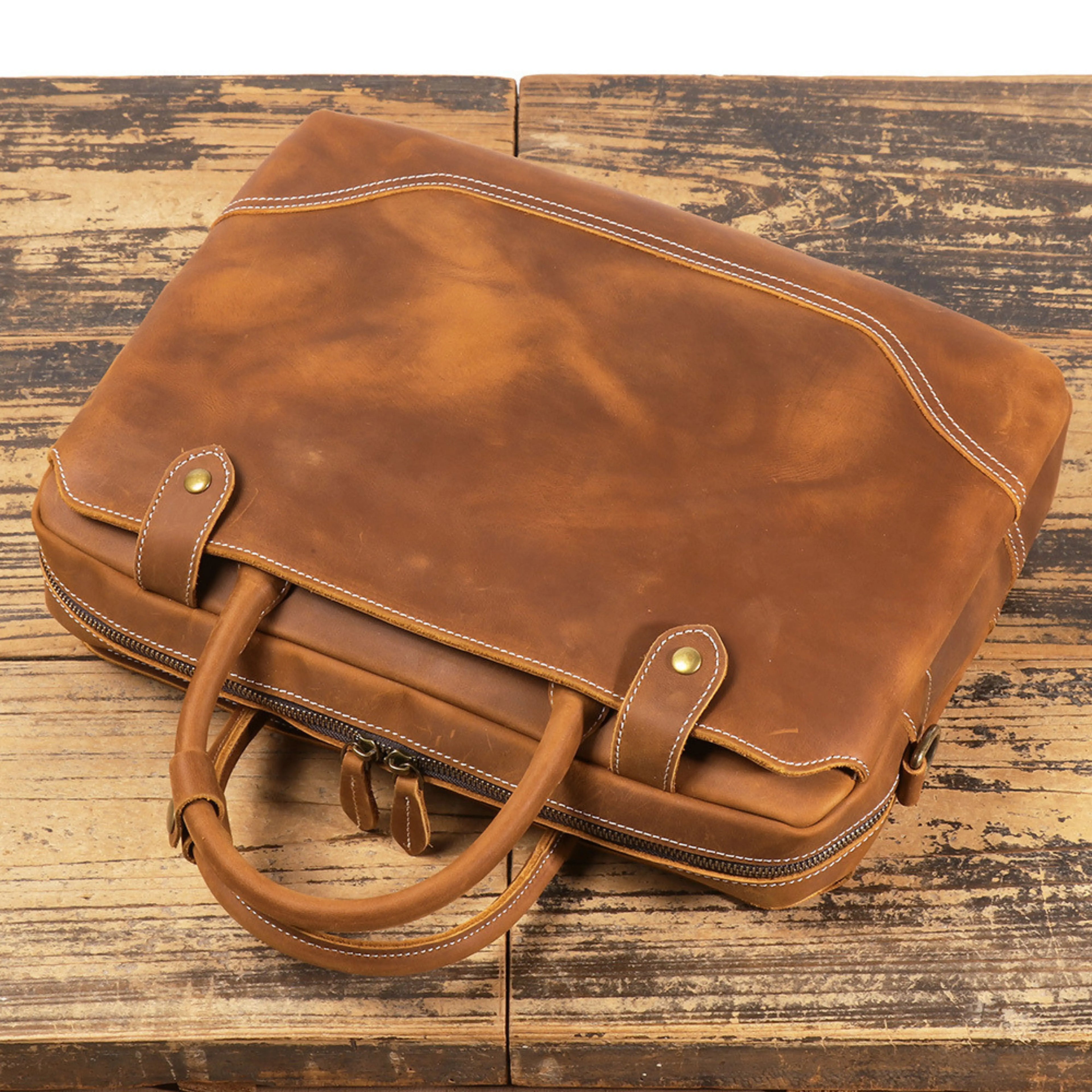Men’s Leather Laptop Bag – Full Grain Leather Briefcase, Vintage Messenger Bag, Business Work Bag, Durable Office Satchel, Gift for Him Isaacare