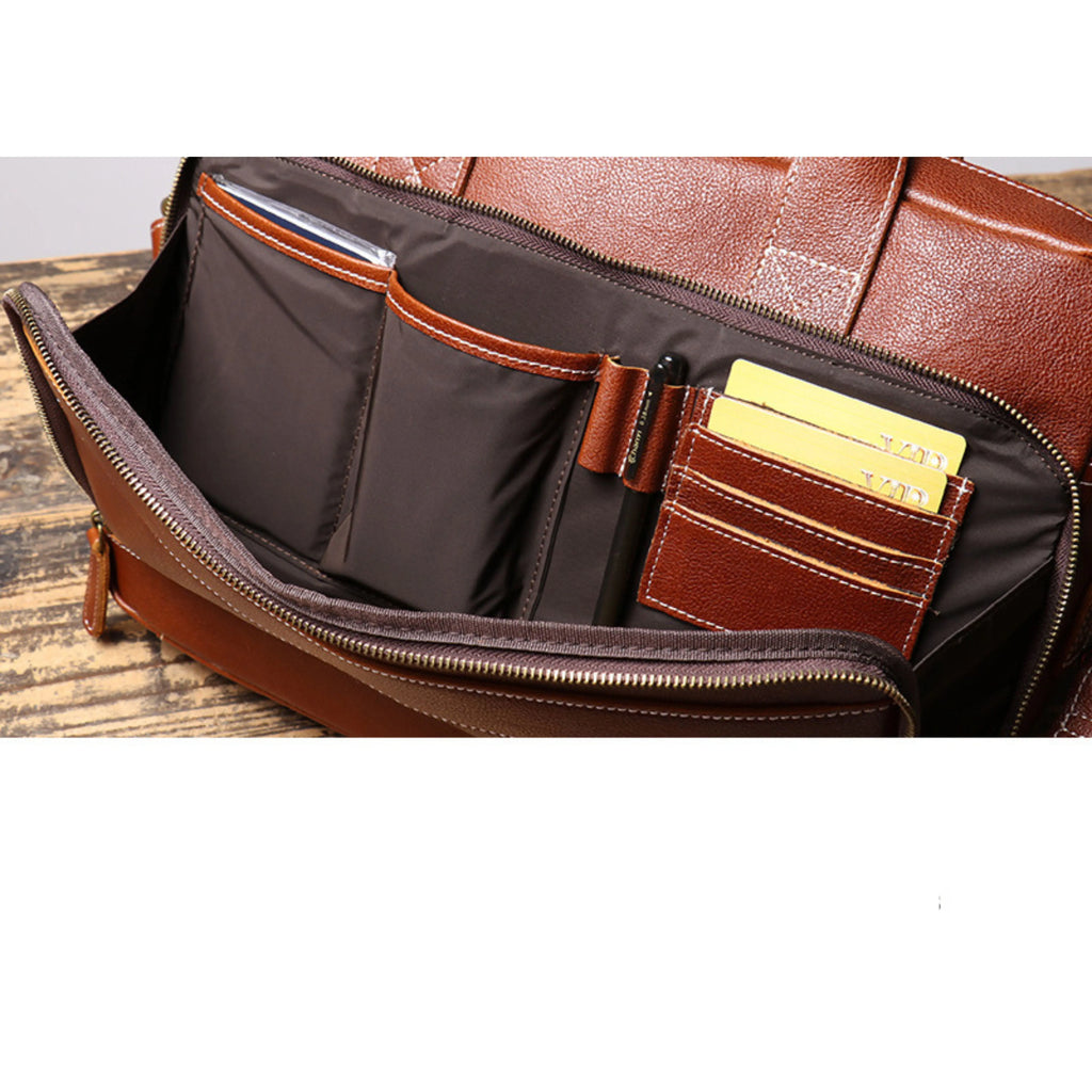 Men’s Leather Laptop Bag – Full Grain Leather Briefcase, Vintage Messenger Bag, Business Work Bag, Durable Office Satchel, Gift for Him Isaacare