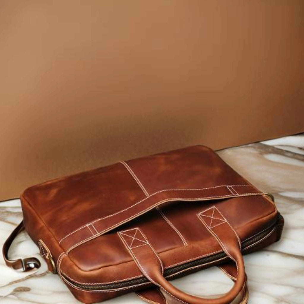 Men’s Leather Laptop Bag – Full Grain Leather Briefcase, Vintage Messenger Bag, Business Work Bag, Durable Office Satchel, Gift for Him Isaacare