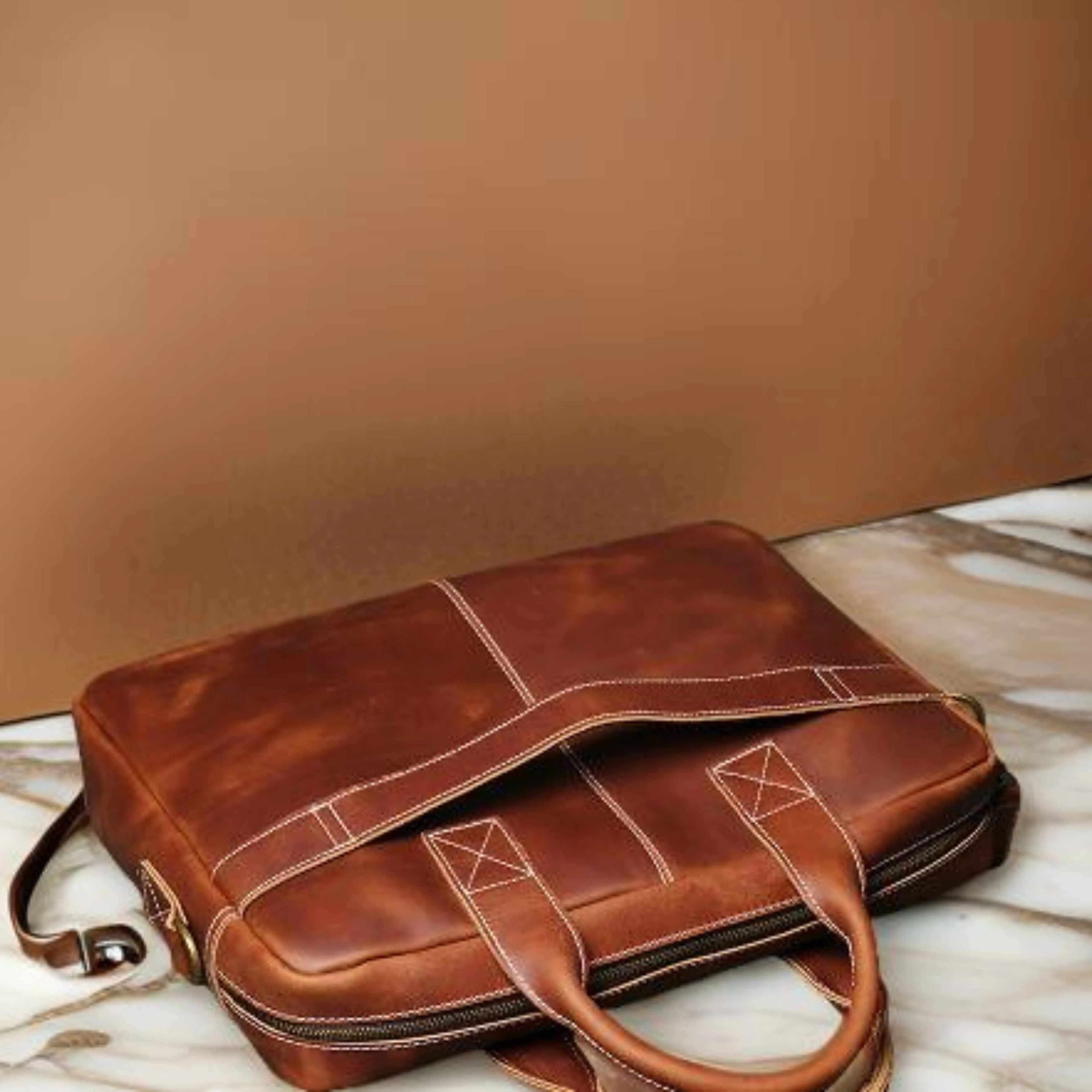 Men’s Leather Laptop Bag – Full Grain Leather Briefcase, Vintage Messenger Bag, Business Work Bag, Durable Office Satchel, Gift for Him Isaacare