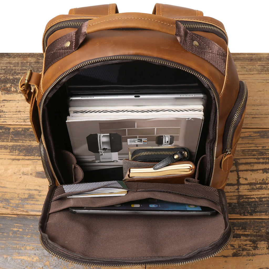 Genuine Leather Backpack for Men & Women | Vintage Full Grain Leather Rucksack | Travel Laptop Bag | Handmade Durable School Work Backpack - Isaacare