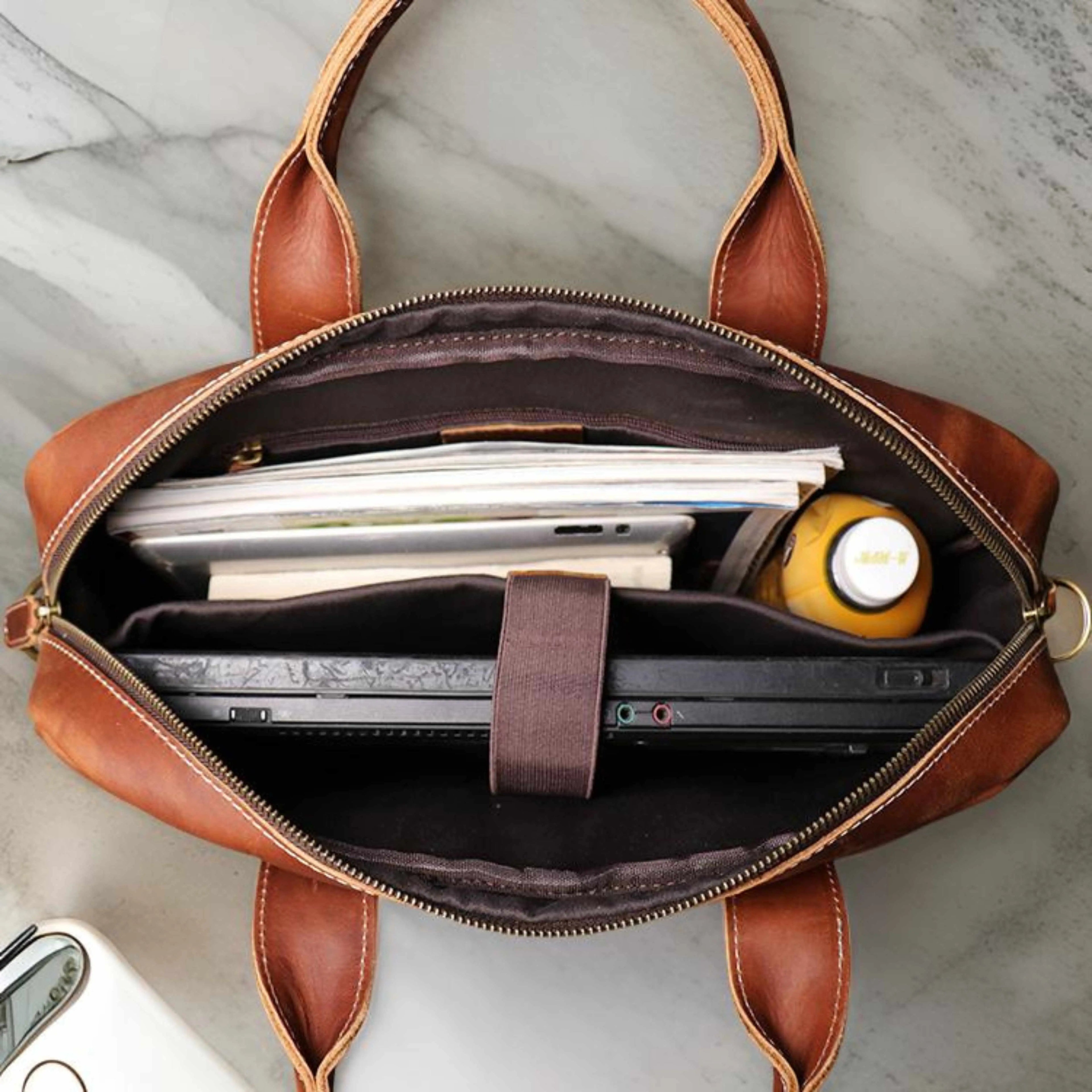 Men’s Leather Laptop Bag – Full Grain Leather Briefcase, Vintage Messenger Bag, Business Work Bag, Durable Office Satchel, Gift for Him Isaacare