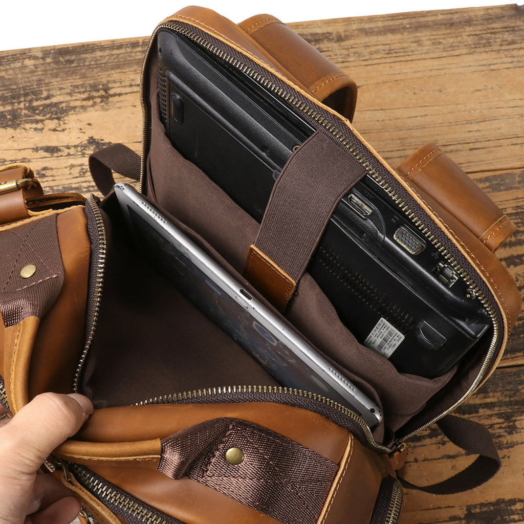 Genuine Leather Backpack for Men & Women | Vintage Full Grain Leather Rucksack | Travel Laptop Bag | Handmade Durable School Work Backpack - Isaacare