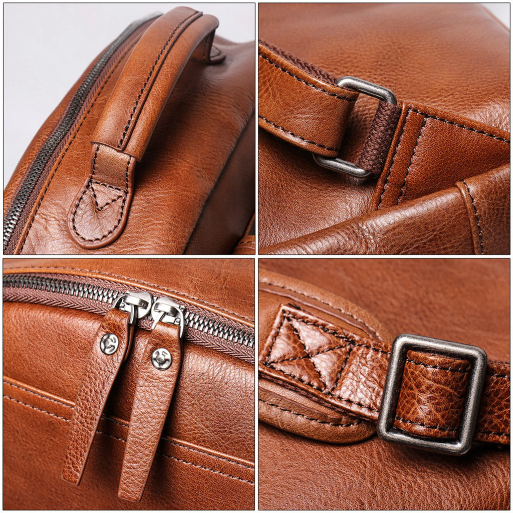 Genuine Leather Backpack for Men & Women | Vintage Full Grain Leather Rucksack | Travel Laptop Bag | Handmade Durable School Work Backpack - Isaacare