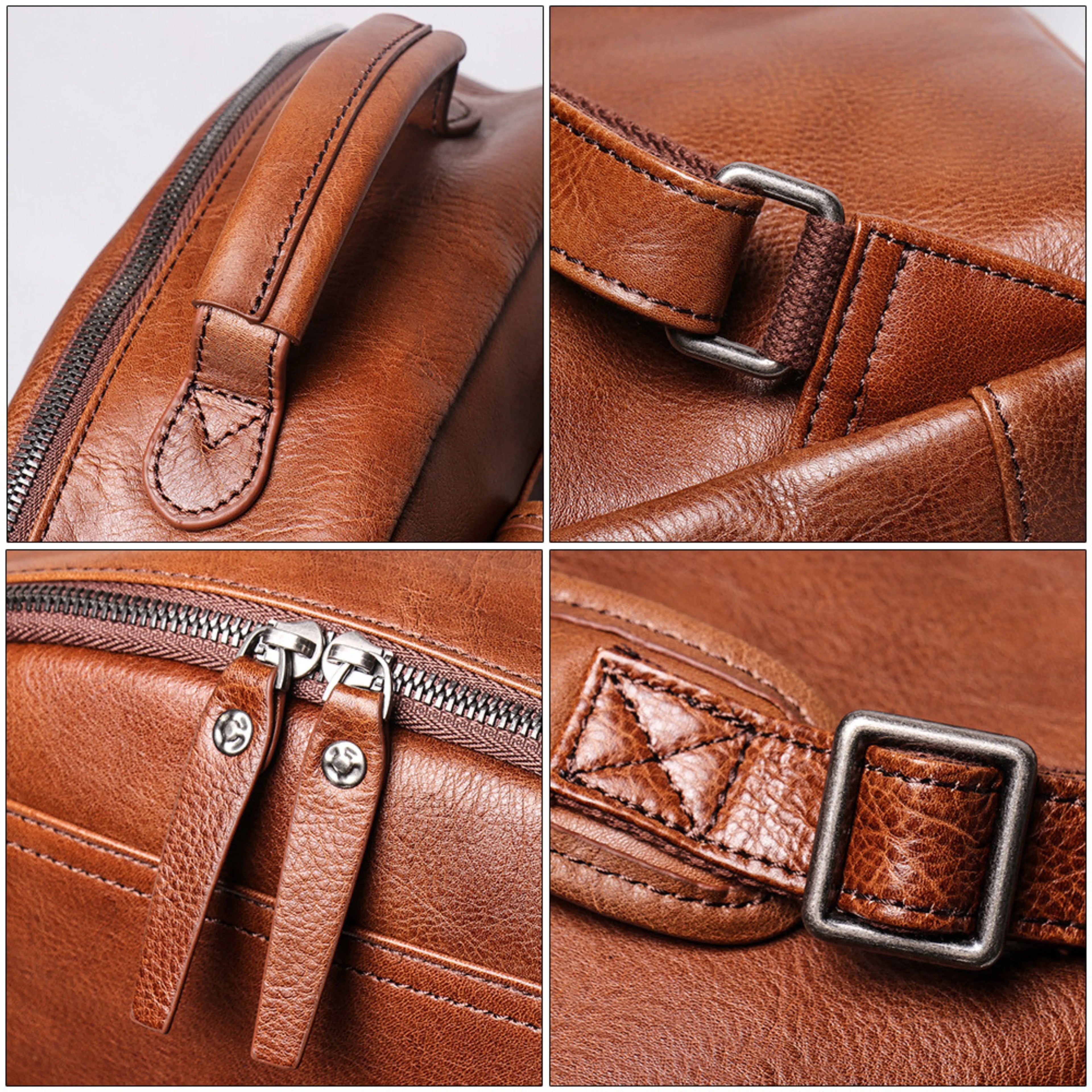Genuine Leather Backpack for Men & Women | Vintage Full Grain Leather Rucksack | Travel Laptop Bag | Handmade Durable School Work Backpack - Isaacare