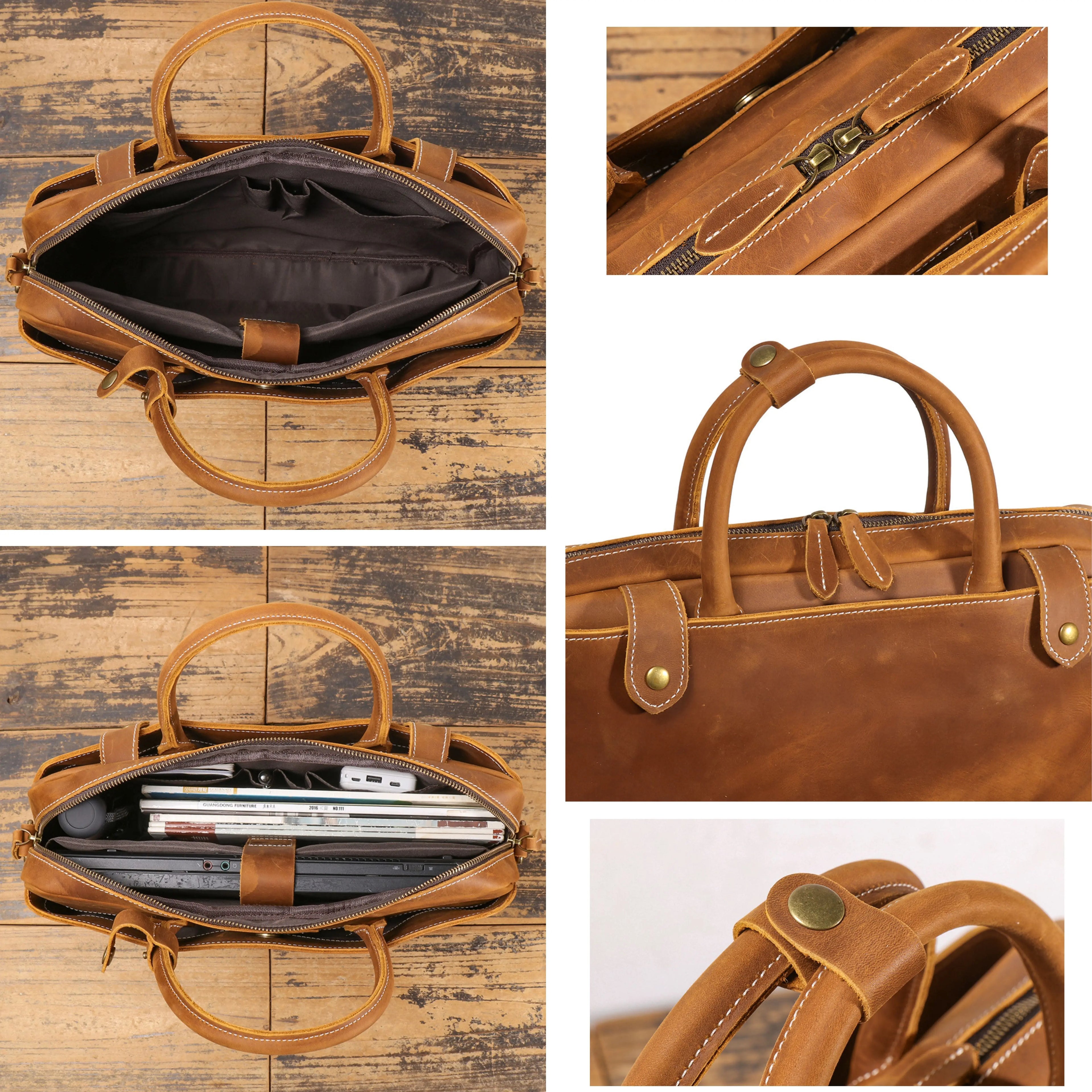Men’s Leather Laptop Bag – Full Grain Leather Briefcase, Vintage Messenger Bag, Business Work Bag, Durable Office Satchel, Gift for Him Isaacare
