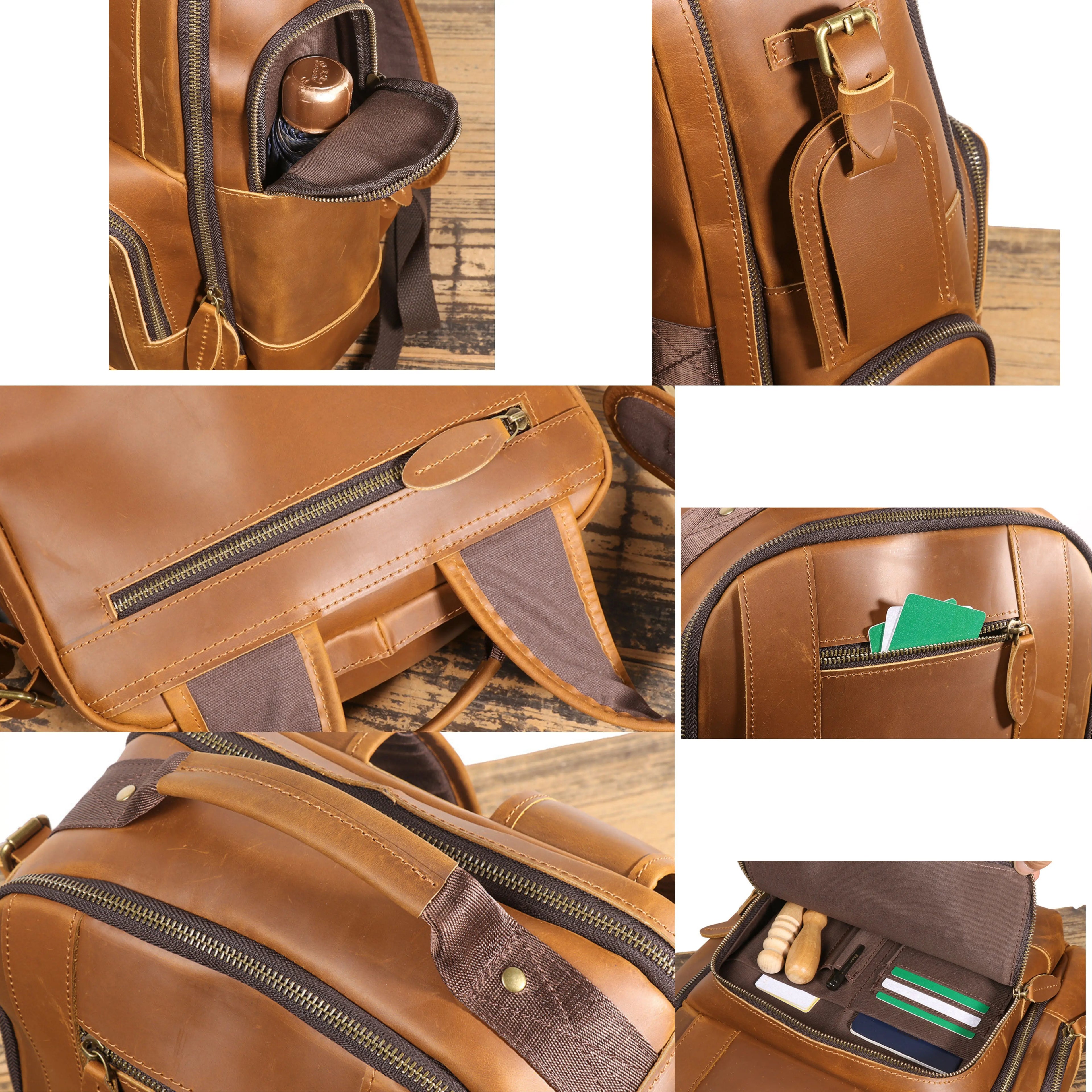 Genuine Leather Backpack for Men & Women | Vintage Full Grain Leather Rucksack | Travel Laptop Bag | Handmade Durable School Work Backpack - Isaacare