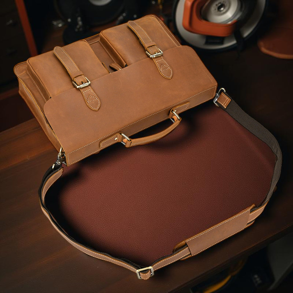 Men’s Leather Laptop Bag – Full Grain Leather Briefcase, Vintage Messenger Bag, Business Work Bag, Durable Office Satchel, Gift for Him - Isaacare