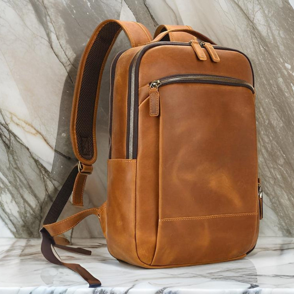 Genuine Leather Backpack for Men & Women | Vintage Full Grain Leather Rucksack | Travel Laptop Bag | Handmade Durable School Work Backpack - Isaacare