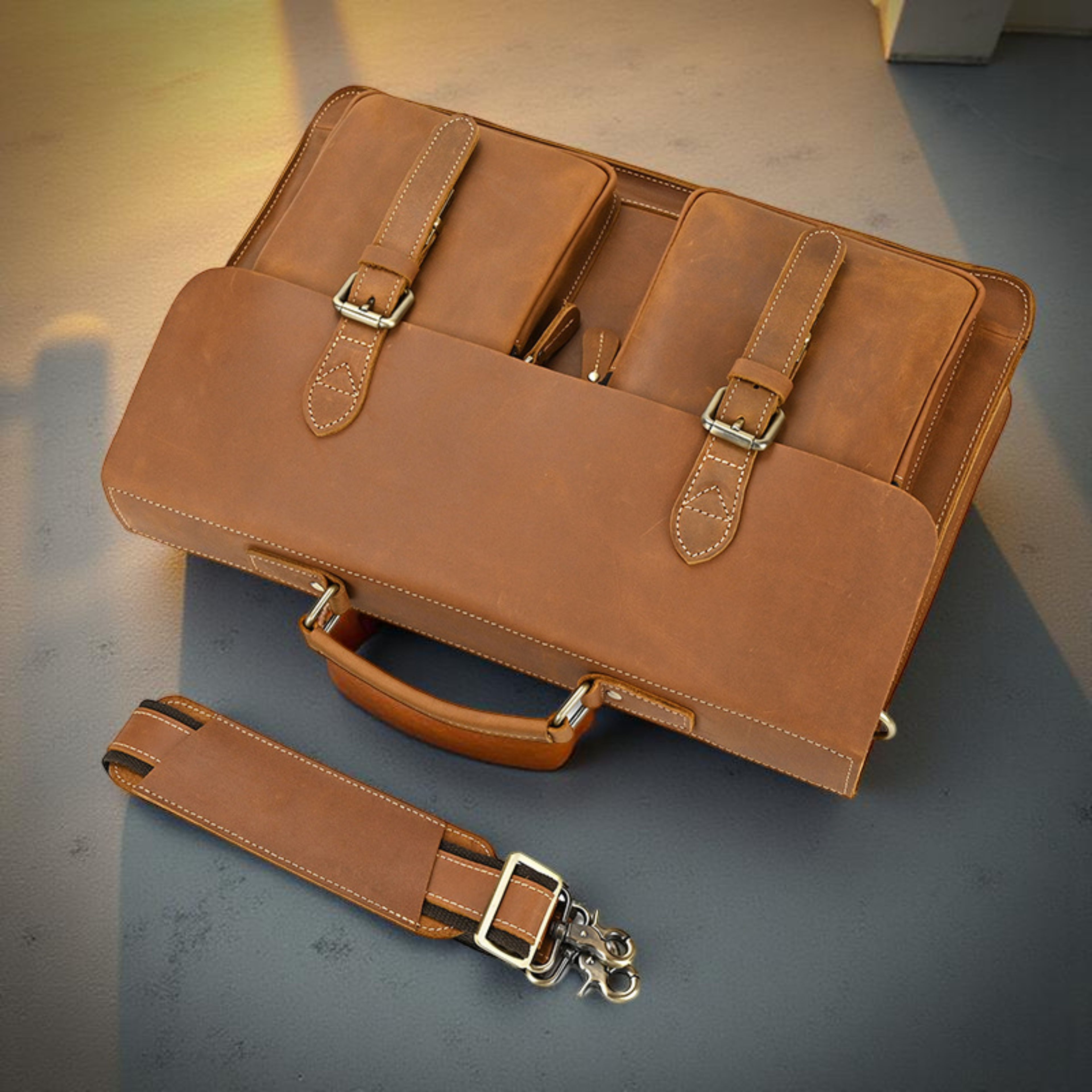 Men’s Leather Laptop Bag – Full Grain Leather Briefcase, Vintage Messenger Bag, Business Work Bag, Durable Office Satchel, Gift for Him - Isaacare
